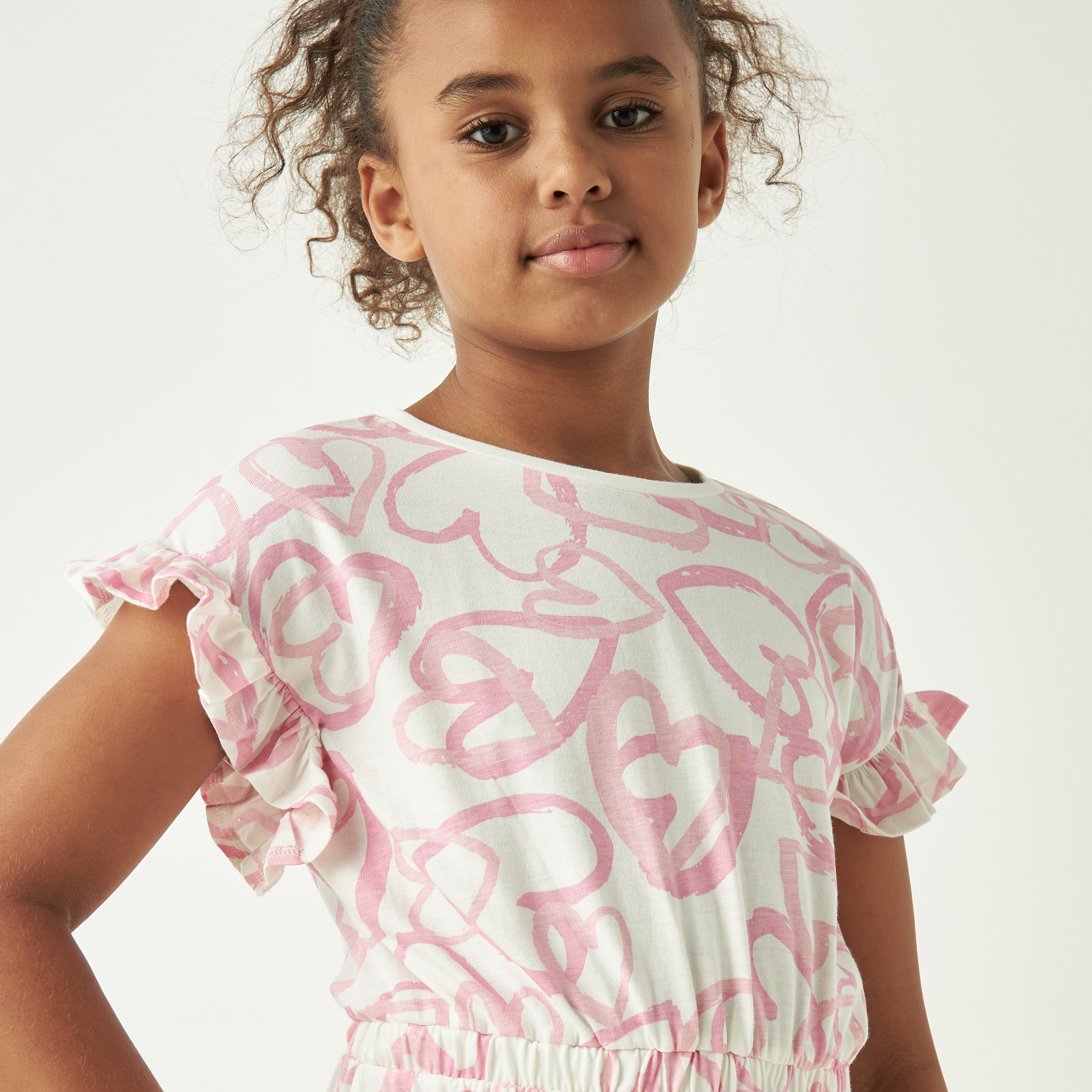 Juniors All-Over Heart Print A-line Dress with Cap Sleeves and Round Neck-girls-clothing-dressesandjumpsuits-image-4