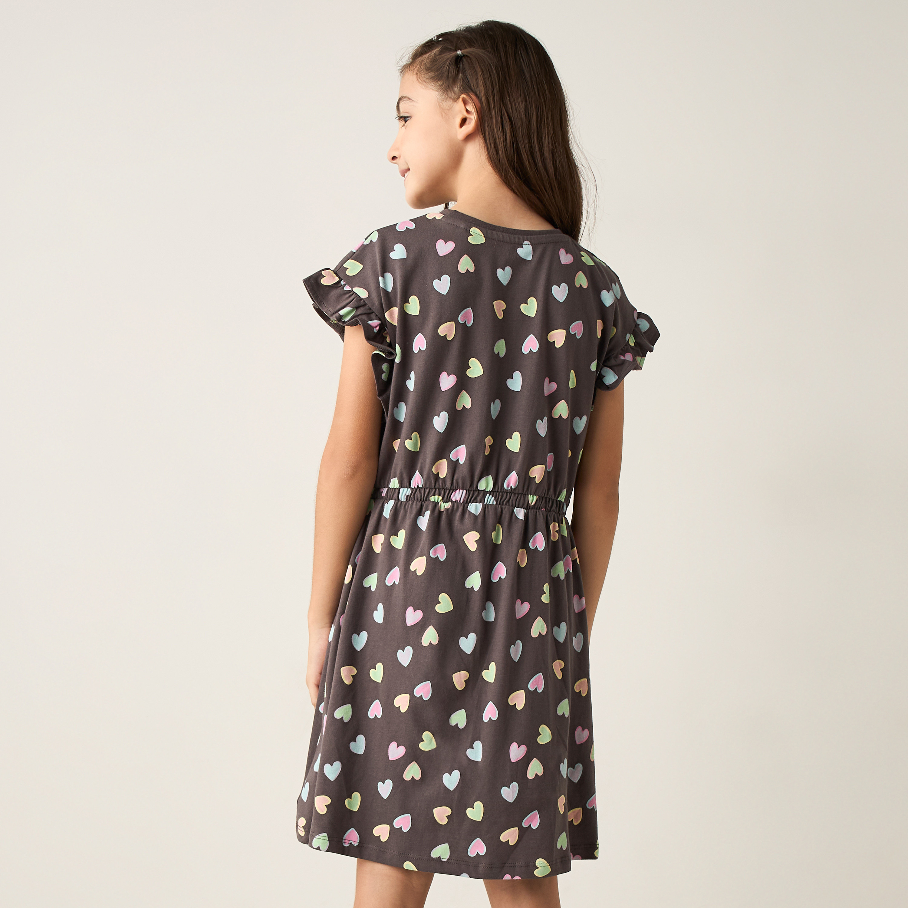 Juniors All-Over Heart Print A-line Dress with Ruffle Sleeves-girls-clothing-dressesandjumpsuits-image-3