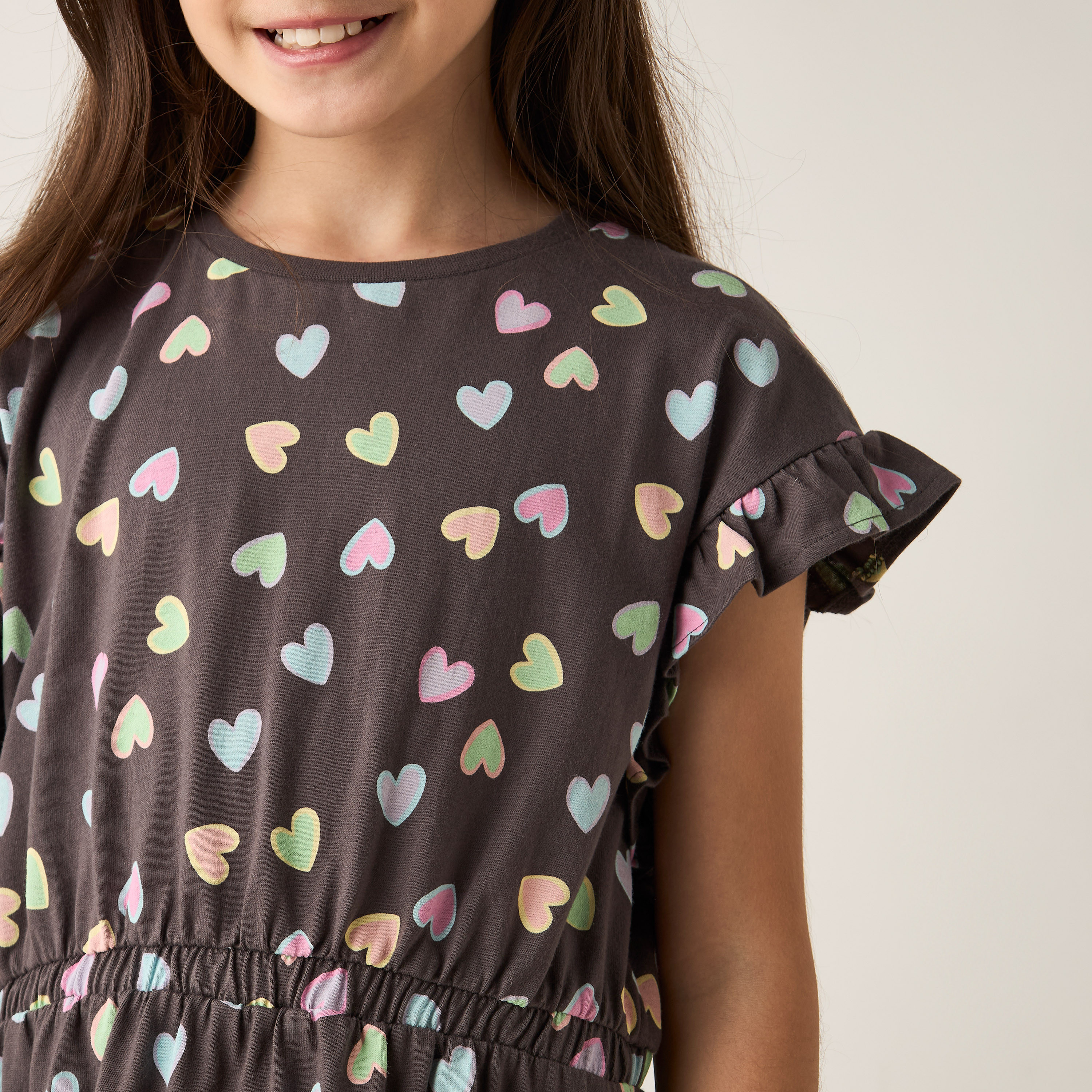 Juniors All-Over Heart Print A-line Dress with Ruffle Sleeves-girls-clothing-dressesandjumpsuits-image-4