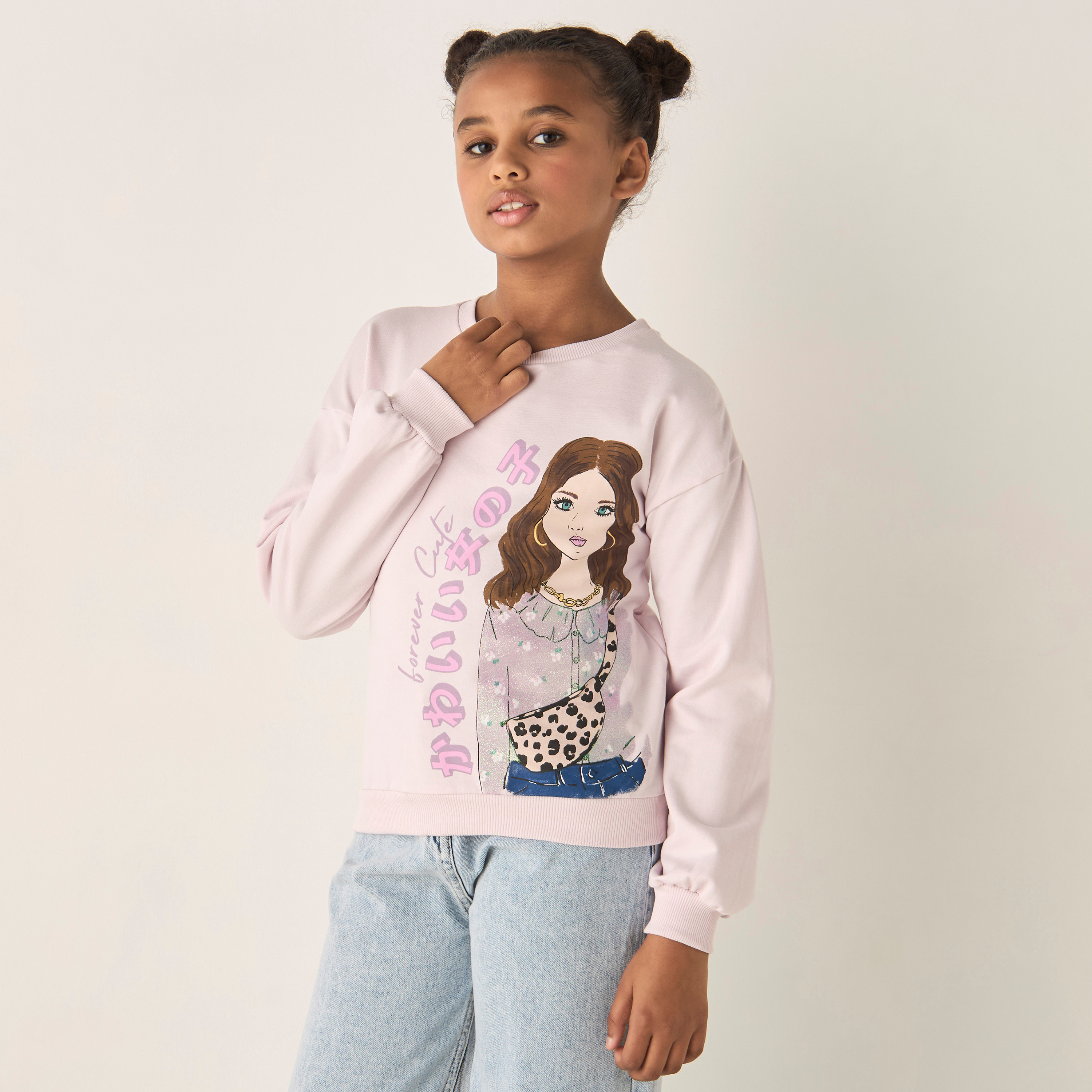 Juniors Graphic Print Pullover with Long Sleeves-girls-clothing-sweatshirts-image-1