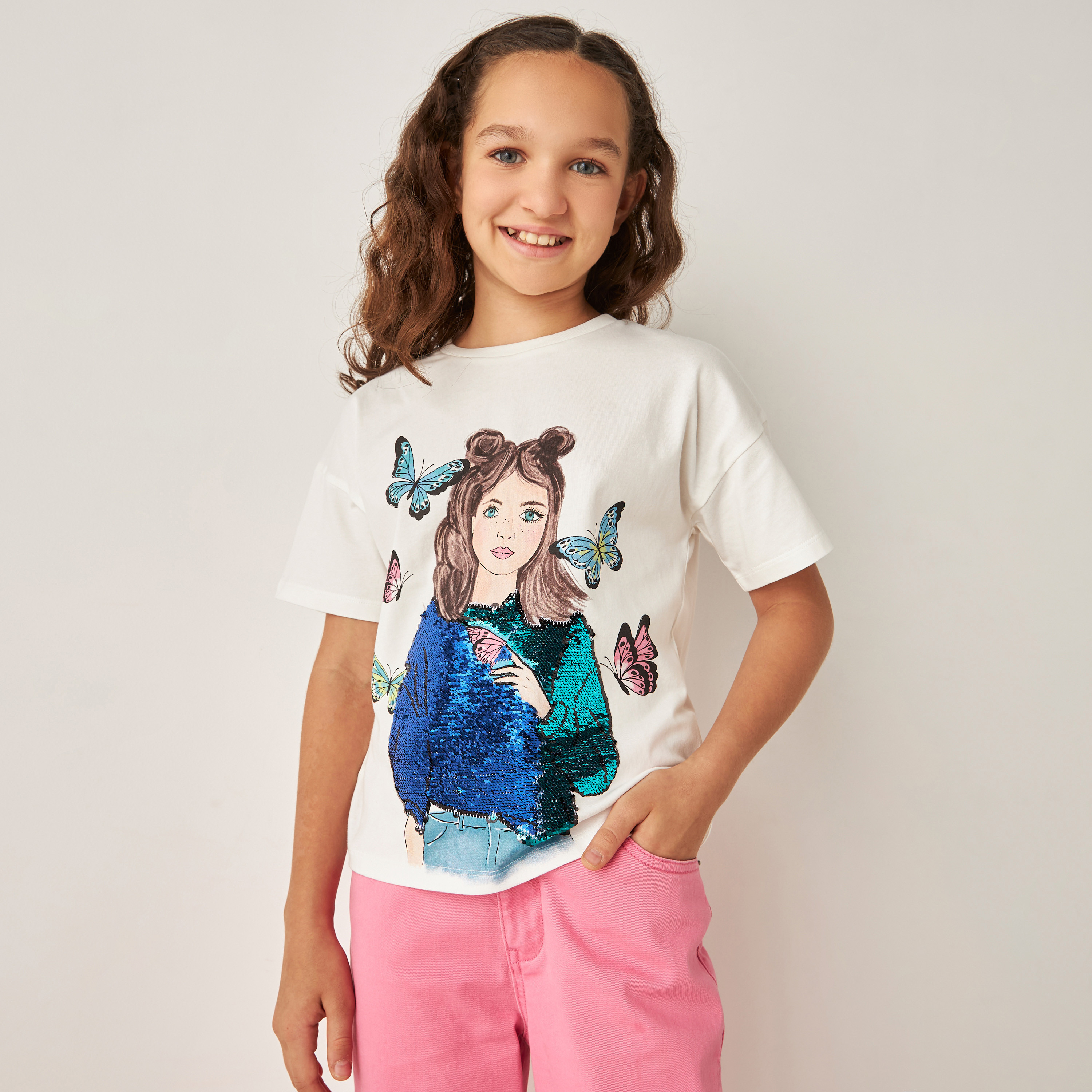 Juniors Embellished Cotton T-shirt with Short Sleeves-girls-clothing-tshirts-image-1