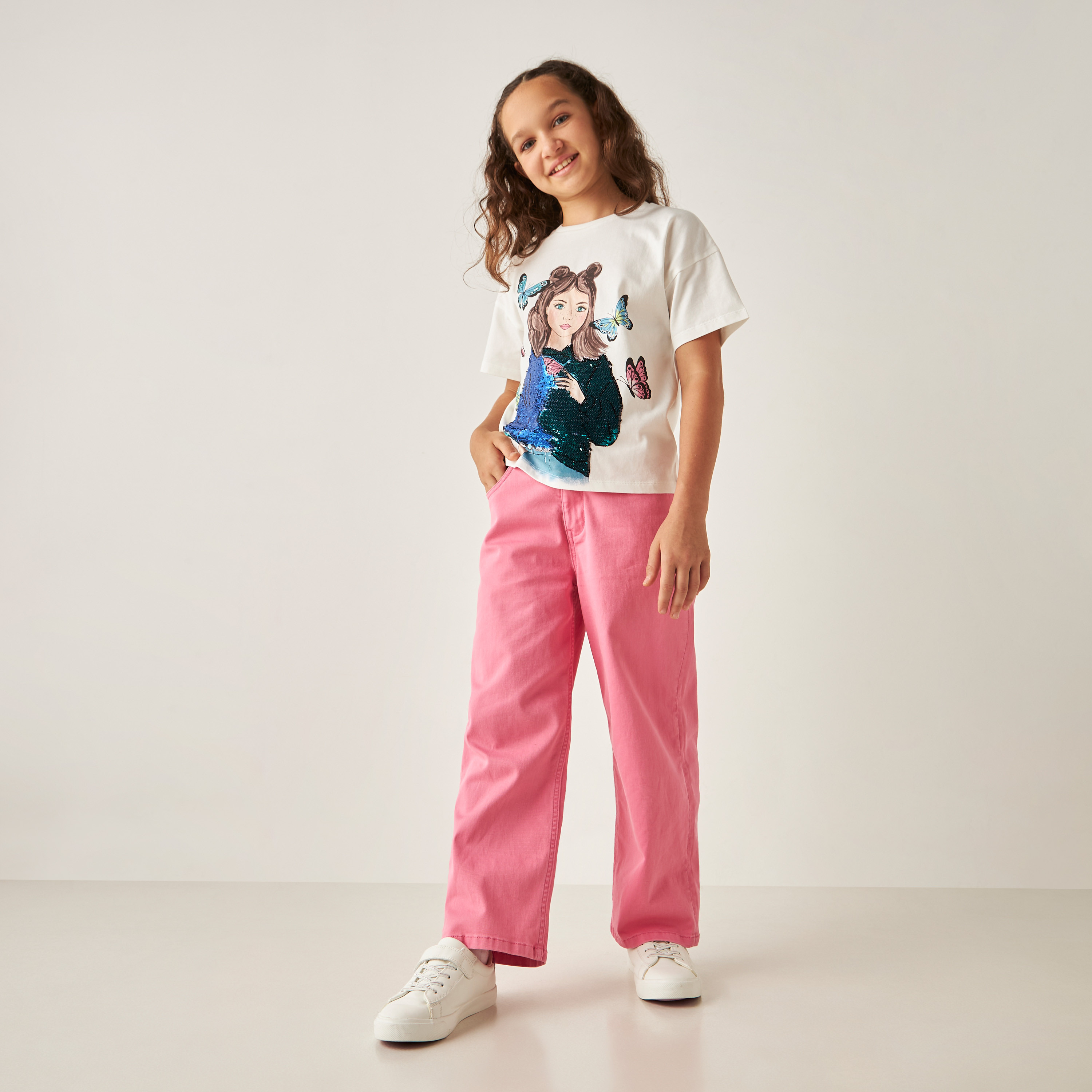 Juniors Embellished Cotton T-shirt with Short Sleeves-girls-clothing-tshirts-image-2