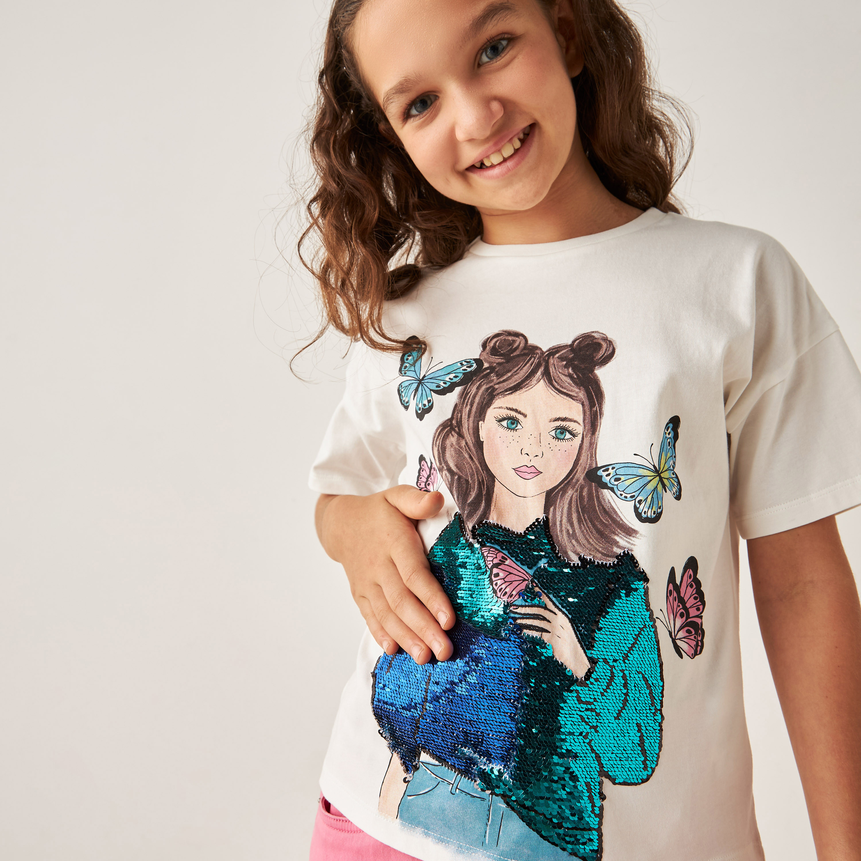 Juniors Embellished Cotton T-shirt with Short Sleeves-girls-clothing-tshirts-image-4