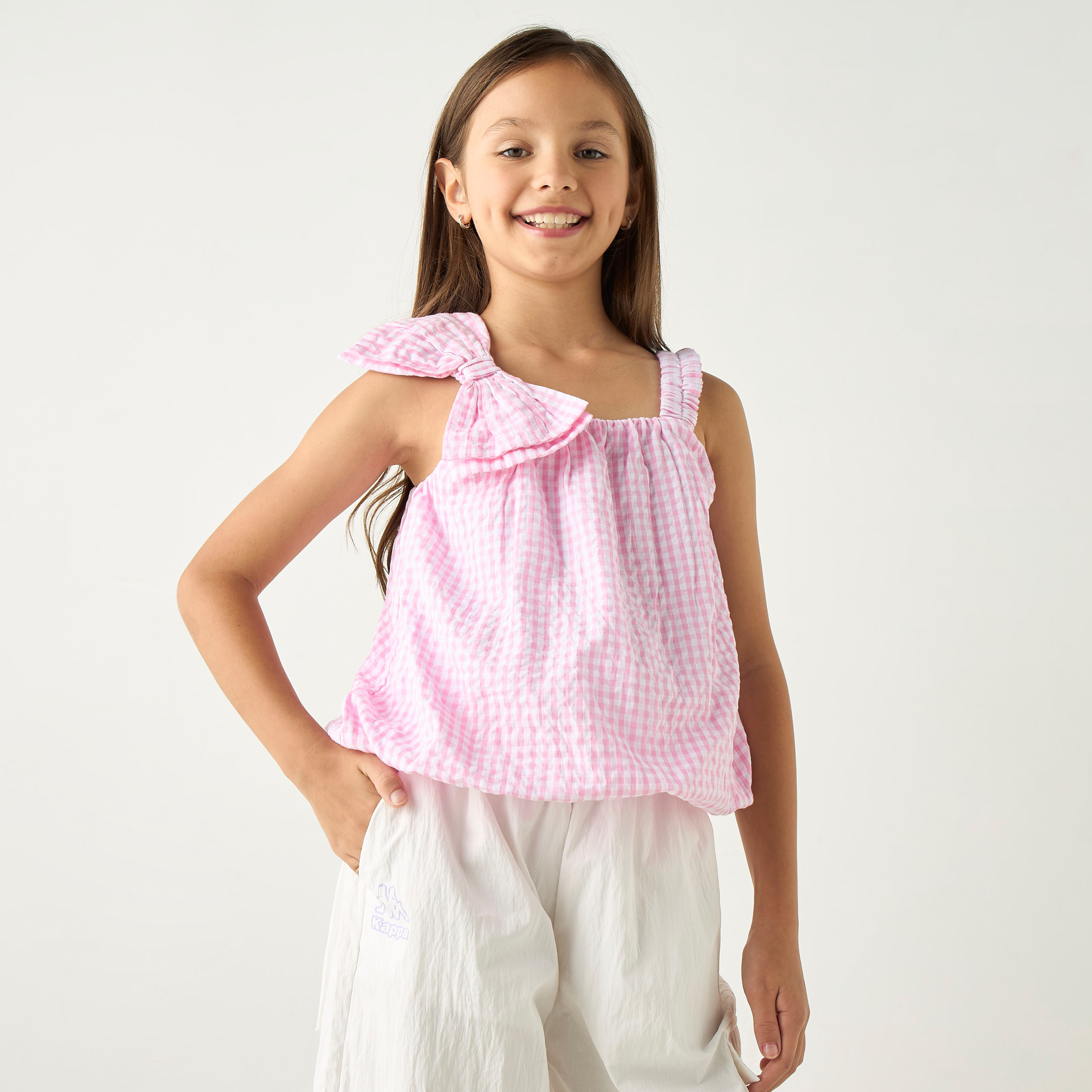 Juniors Solid Sleeveless Top with Bow Applique and Square Neck-girls-clothing-blousesandshirts-image-1