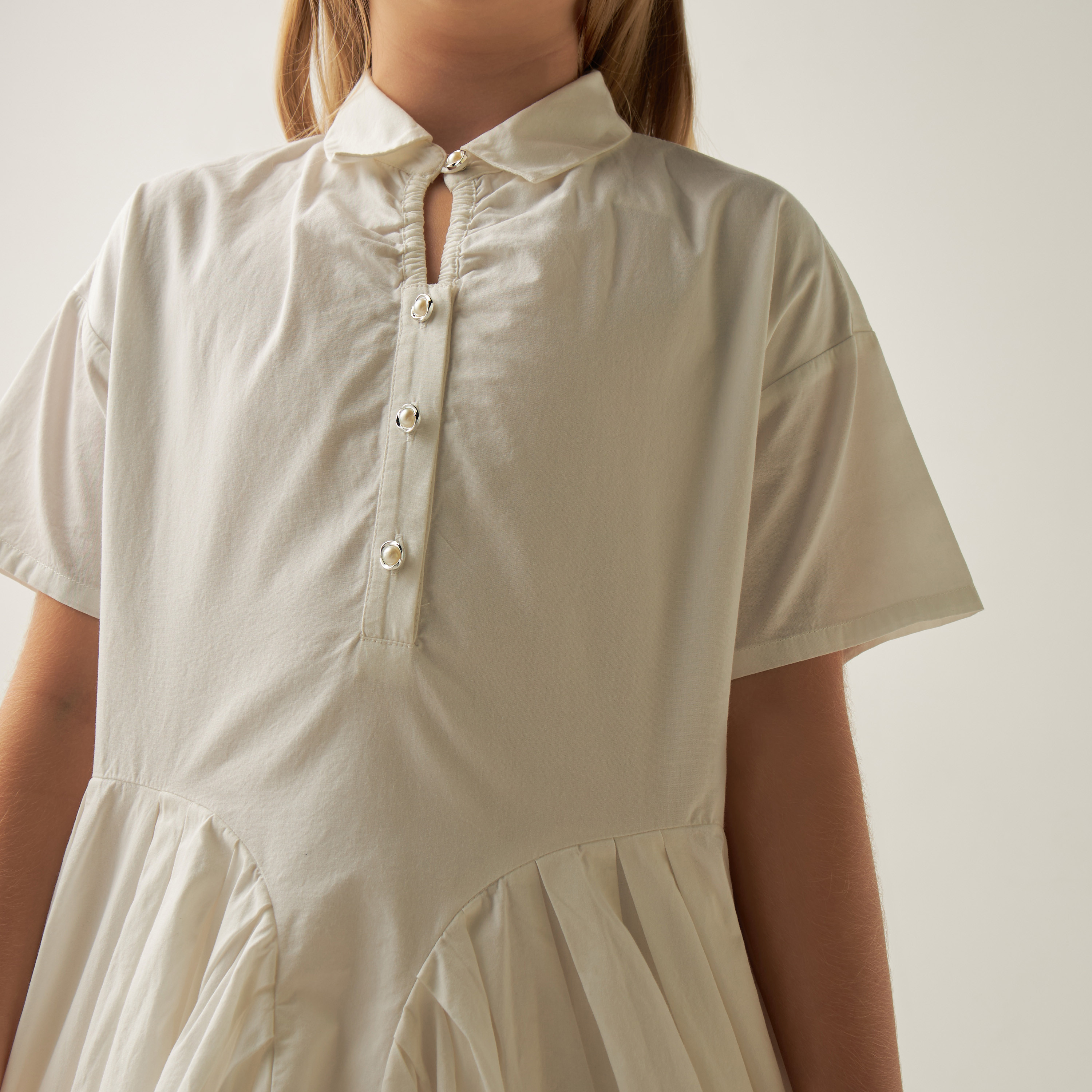 Juniors Solid A-line Dress with Collar and Short Sleeves-girls-clothing-dressesandjumpsuits-image-4