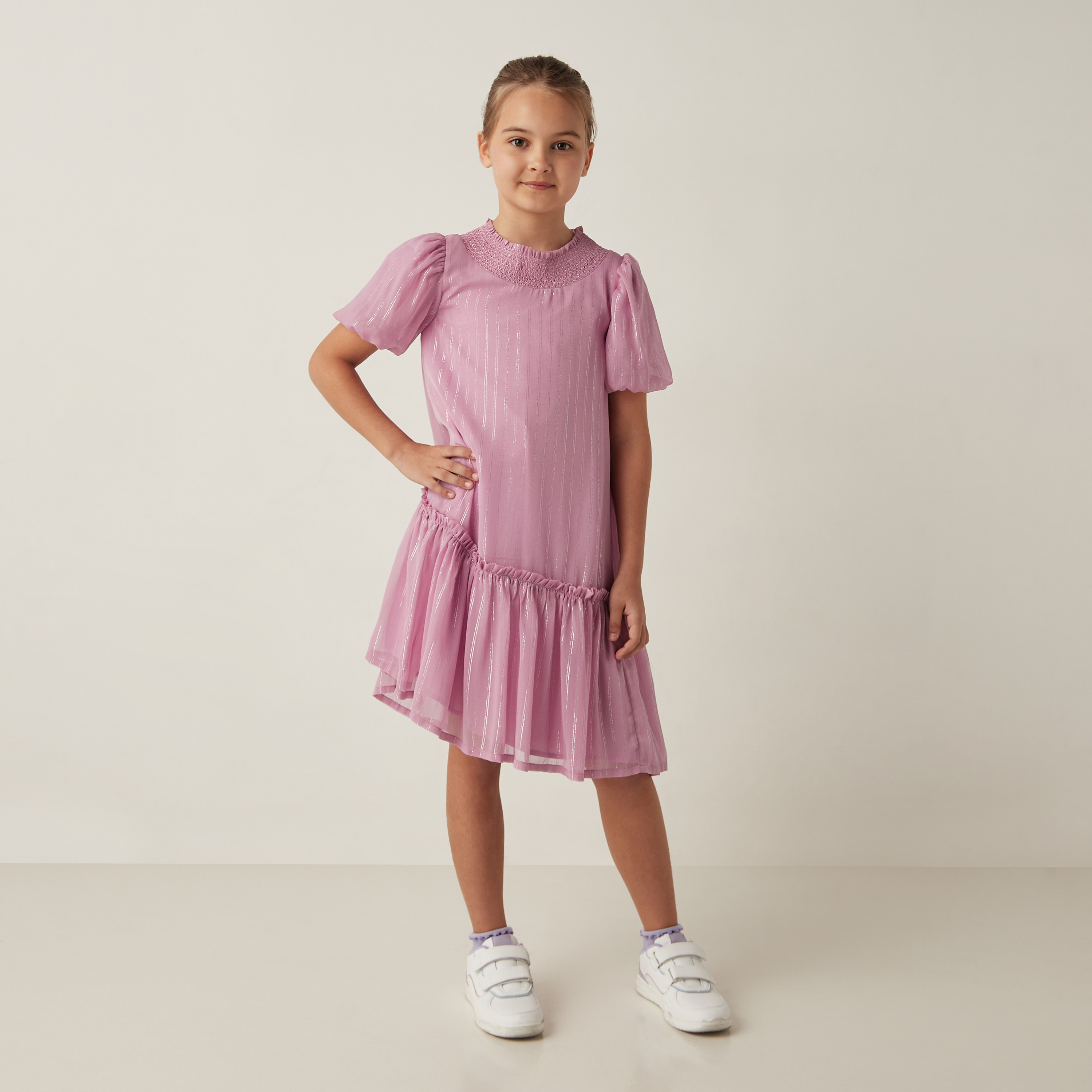 Juniors Textured Drop Waist Dress with Smocked Detail-girls-clothing-dressesandjumpsuits-image-2