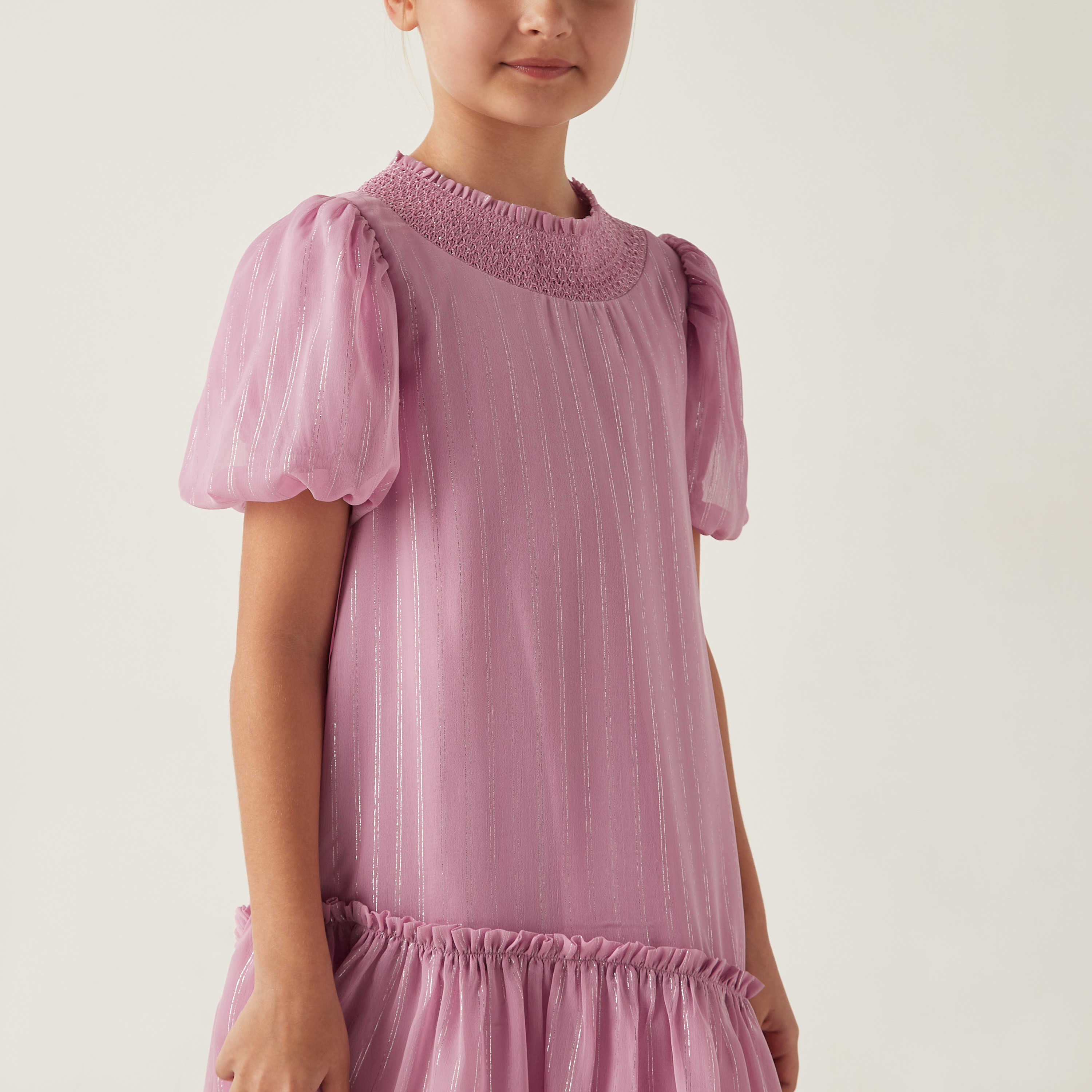 Juniors Textured Drop Waist Dress with Smocked Detail-girls-clothing-dressesandjumpsuits-image-4