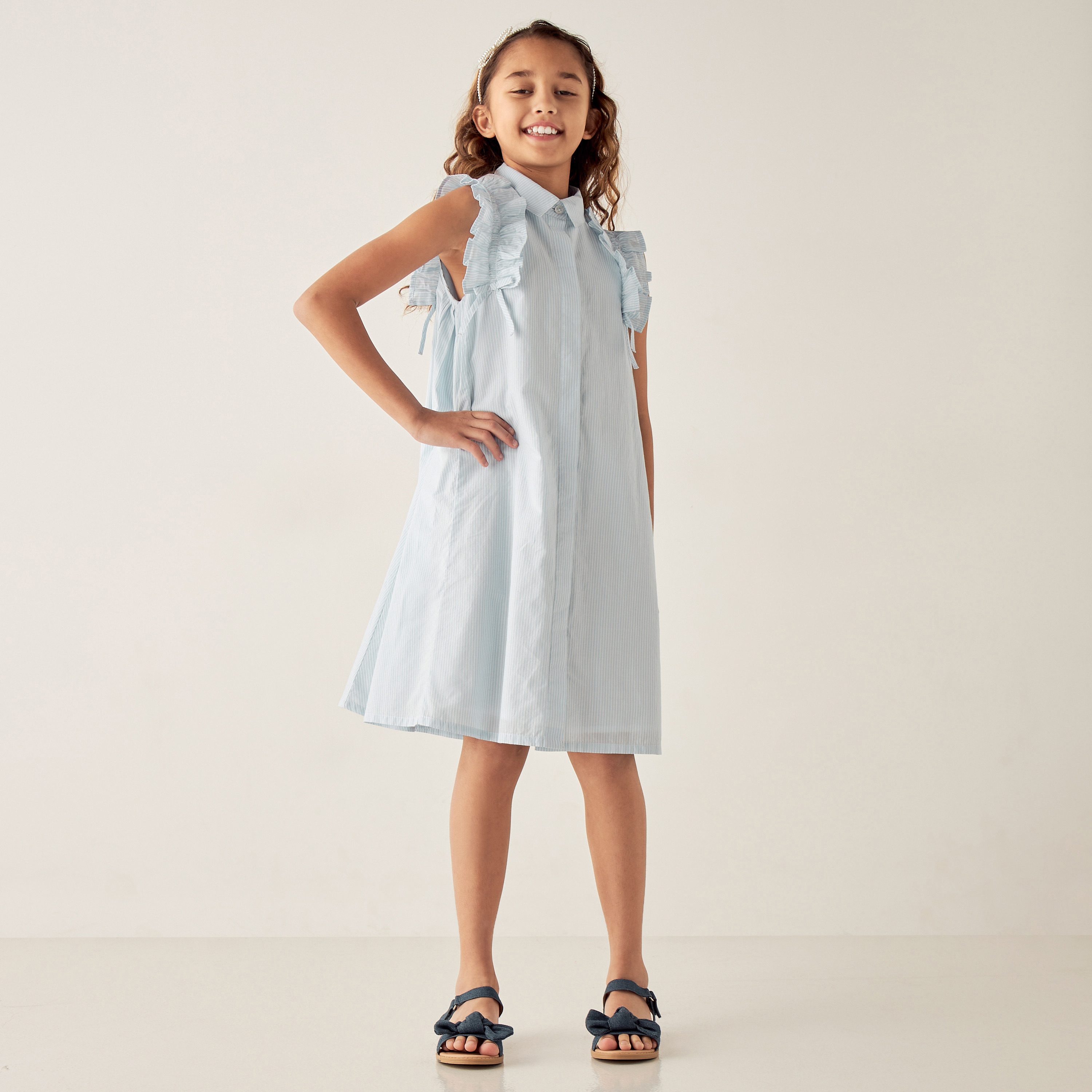 Juniors Striped Button Down Sleeveless Dress with Ruffles-girls-clothing-dressesandjumpsuits-image-1