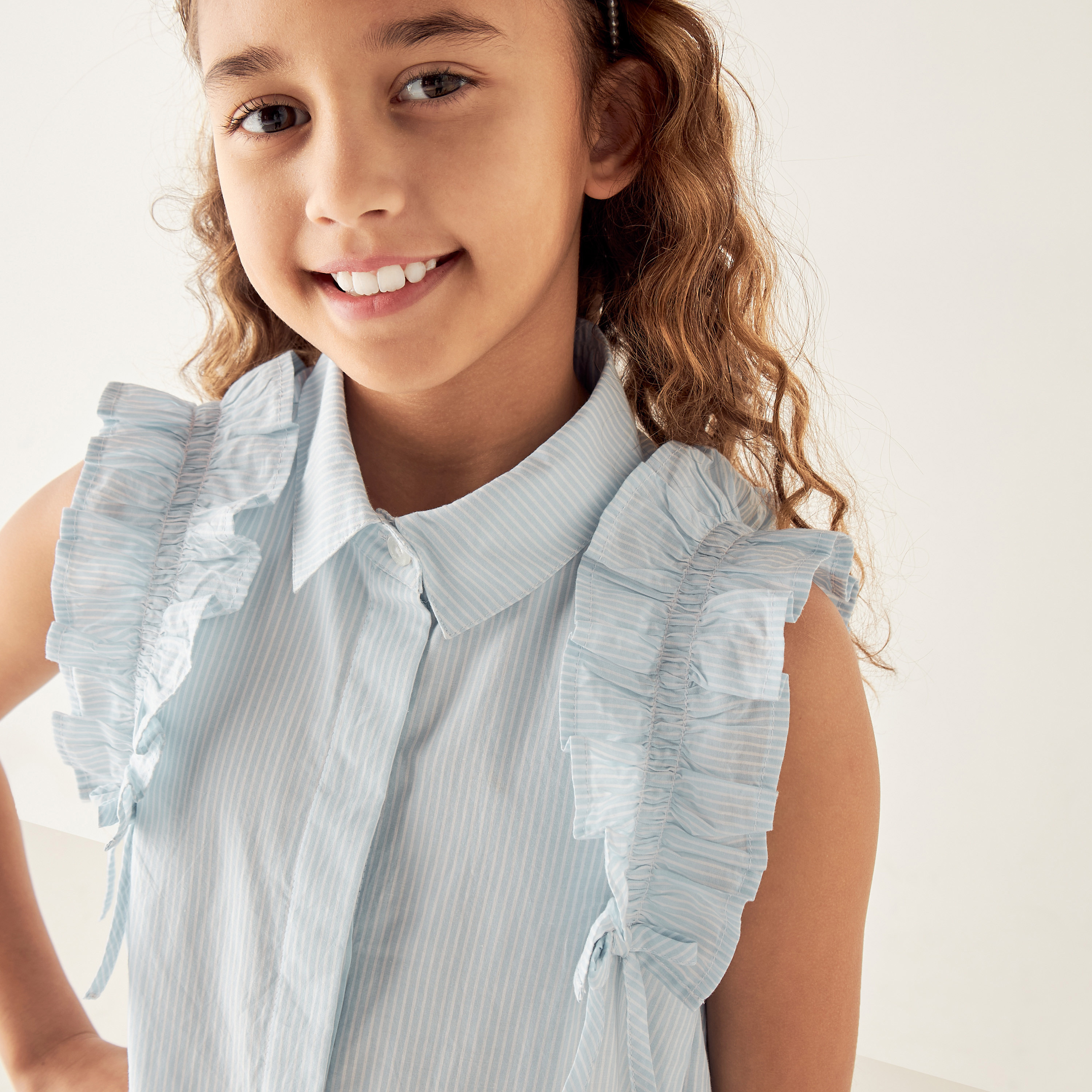 Juniors Striped Button Down Sleeveless Dress with Ruffles-girls-clothing-dressesandjumpsuits-image-3