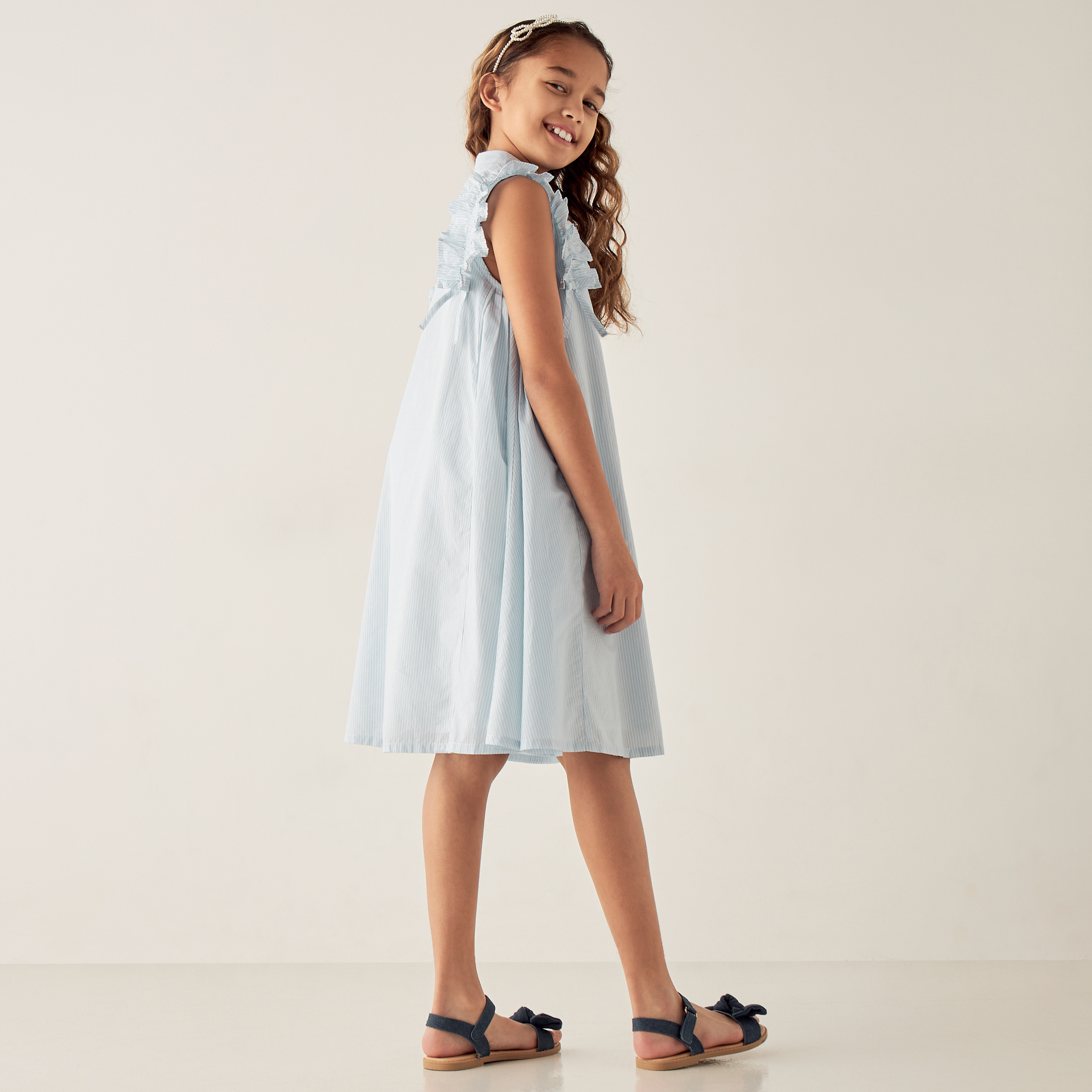 Juniors Striped Button Down Sleeveless Dress with Ruffles-girls-clothing-dressesandjumpsuits-image-4