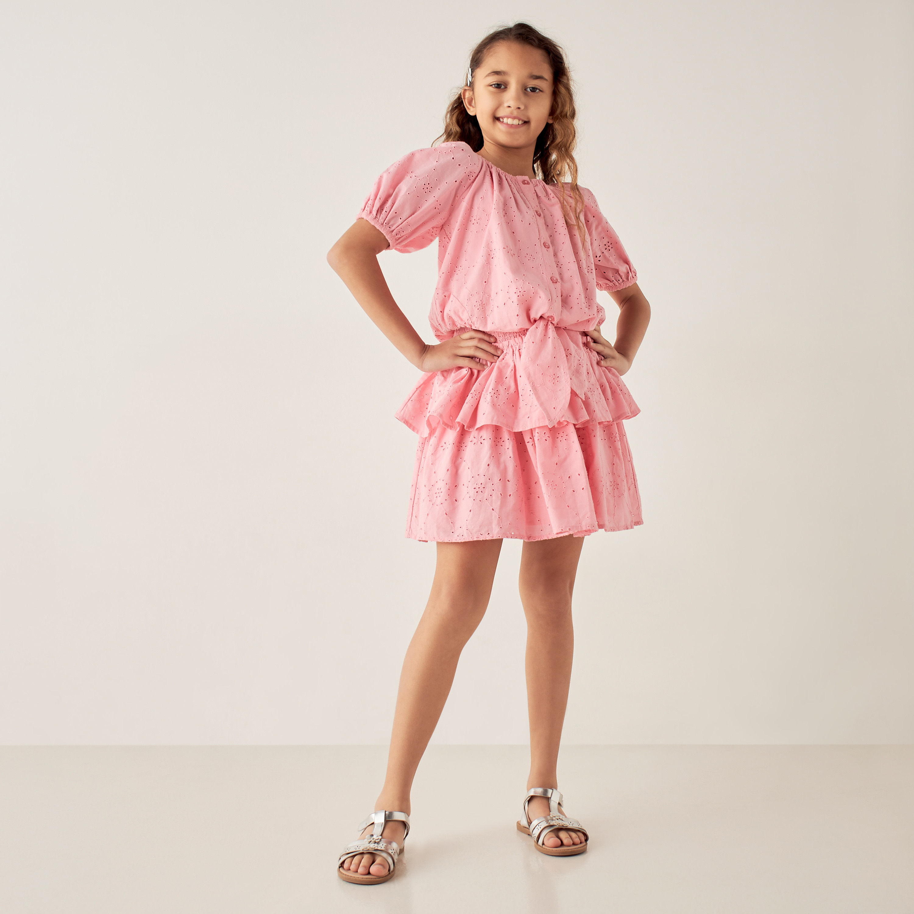Juniors All-Over Embroidered Top and Tiered Skirt Set-girls-clothing-setsandcoords-image-1