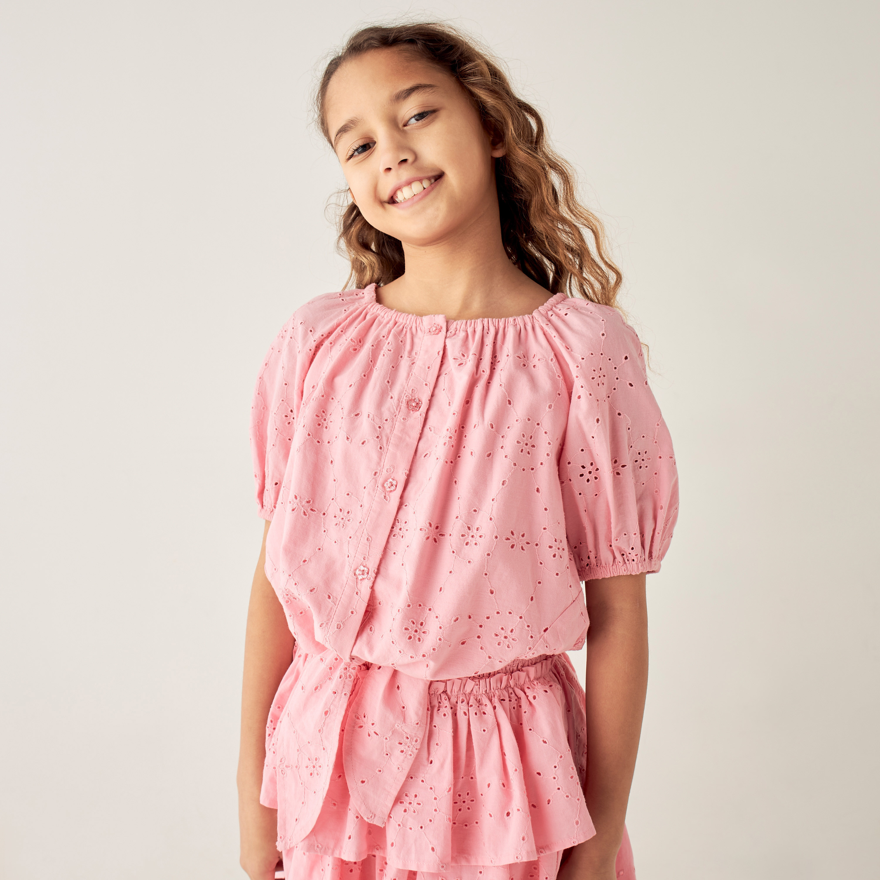 Juniors All-Over Embroidered Top and Tiered Skirt Set-girls-clothing-setsandcoords-image-2