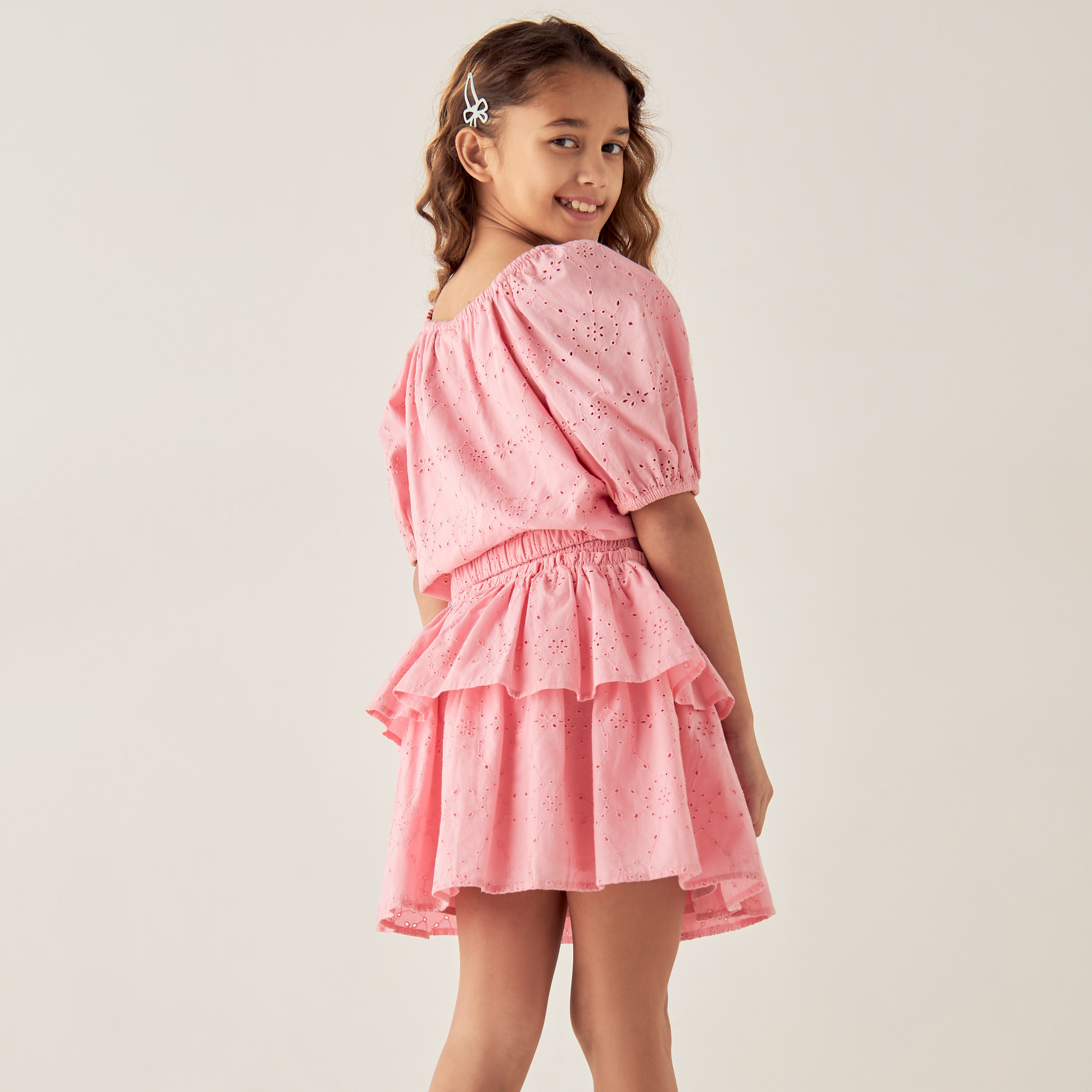 Juniors All-Over Embroidered Top and Tiered Skirt Set-girls-clothing-setsandcoords-image-4