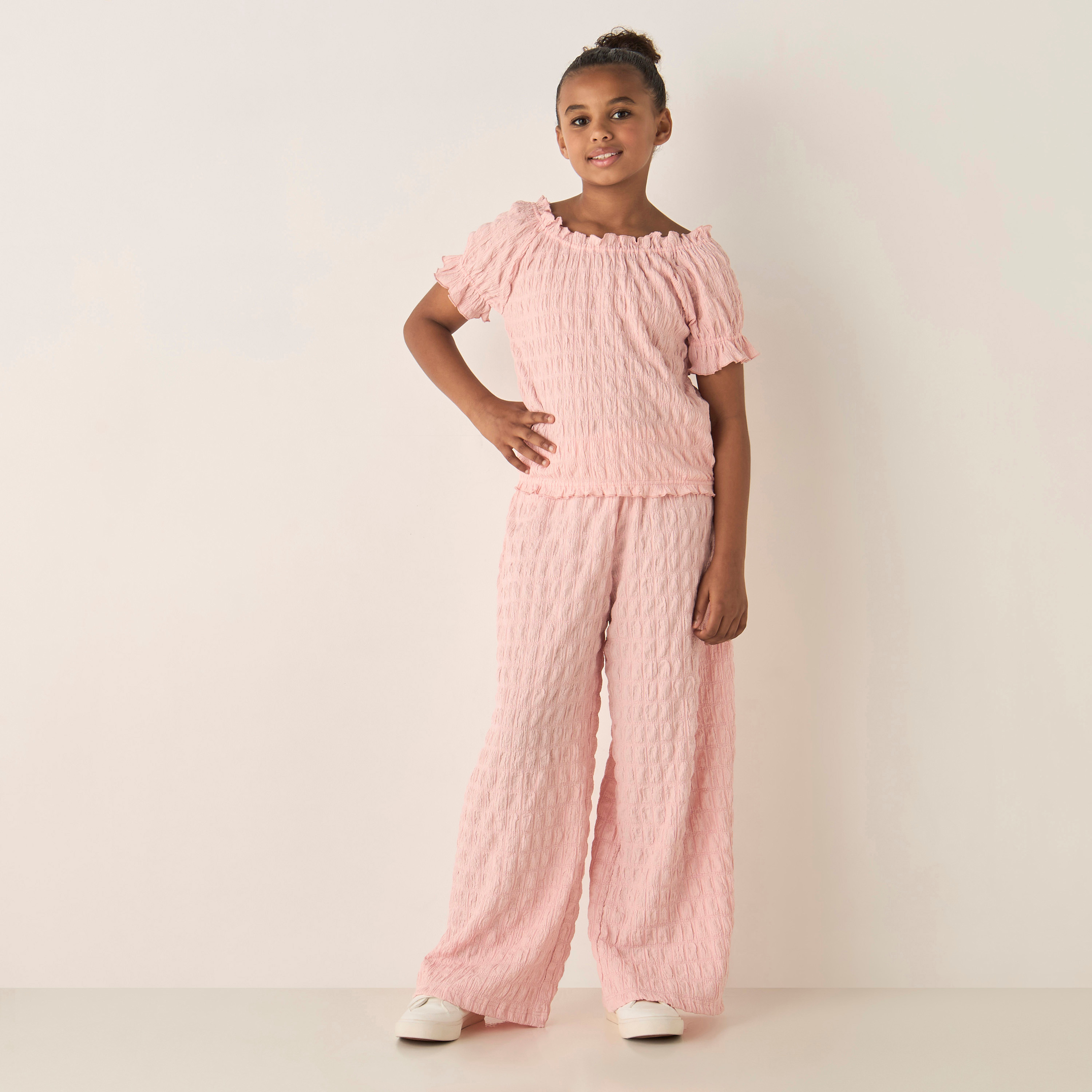 Juniors Textured Top and Pants Set-girls-clothing-setsandcoords-image-1