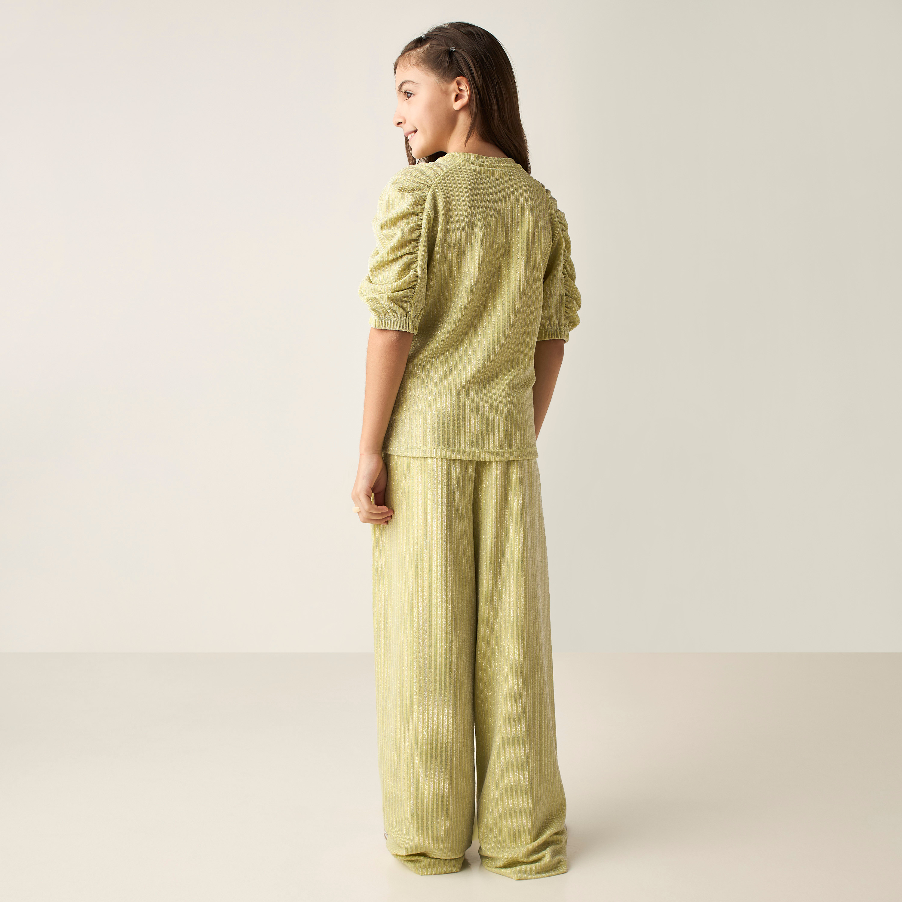 Juniors Textured Short Sleeve Top and Pants Set-girls-clothing-setsandcoords-image-4