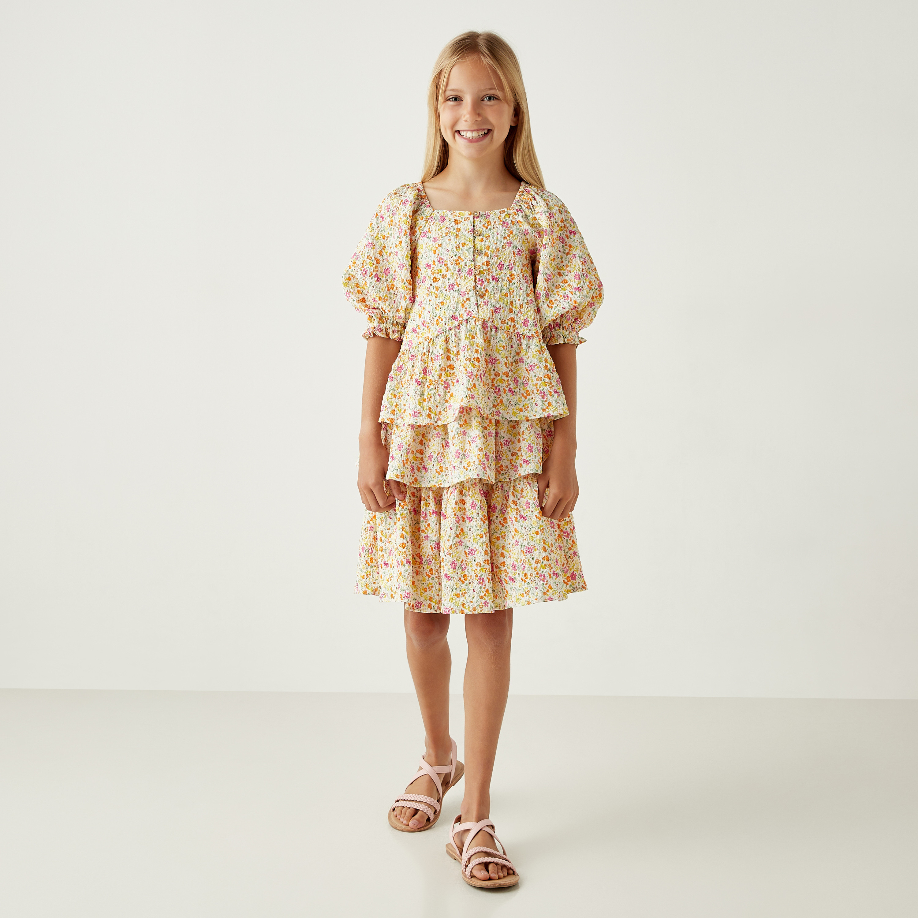 Juniors All-Over Floral Print Top and Skirt Set-girls-clothing-setsandcoords-image-2