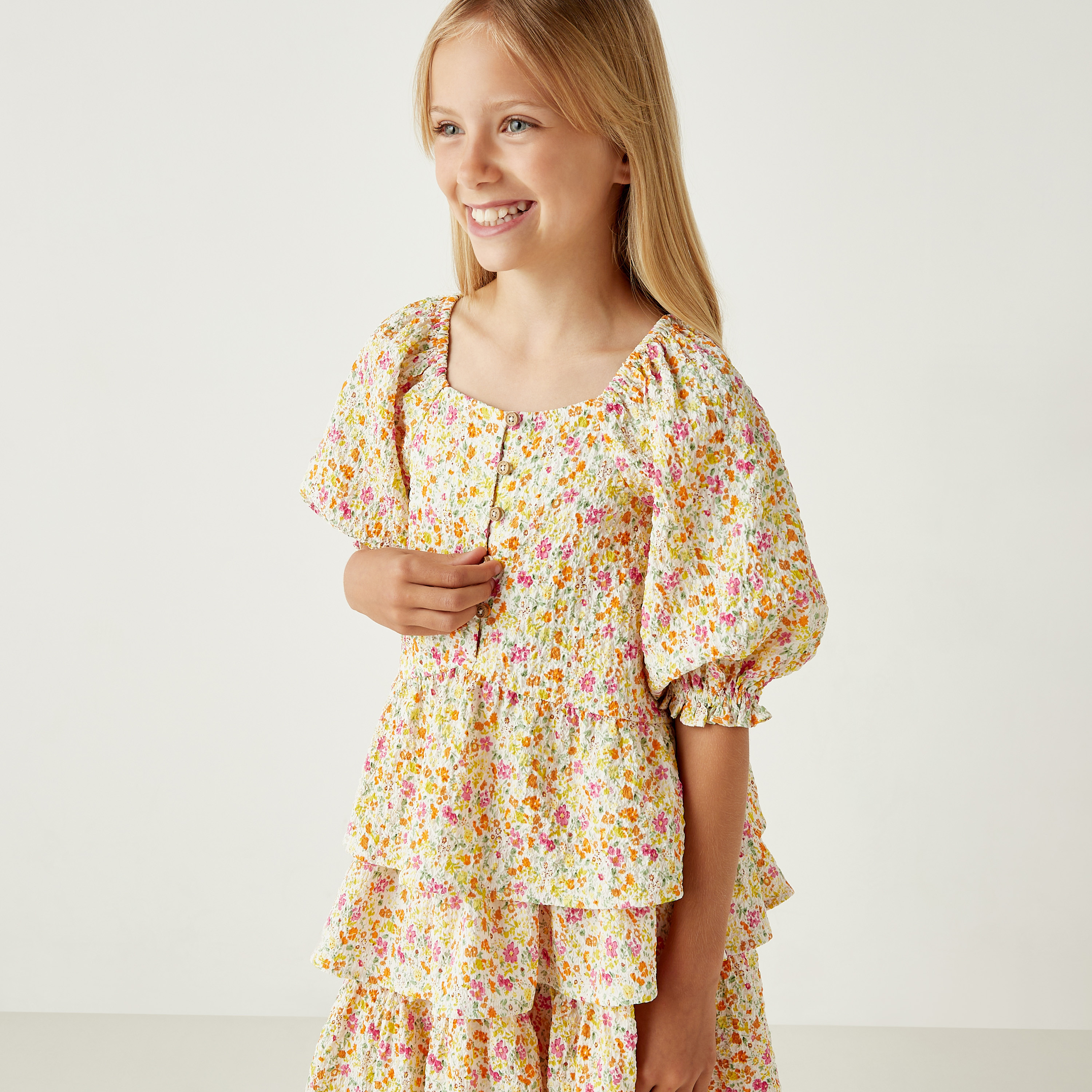 Juniors All-Over Floral Print Top and Skirt Set-girls-clothing-setsandcoords-image-3