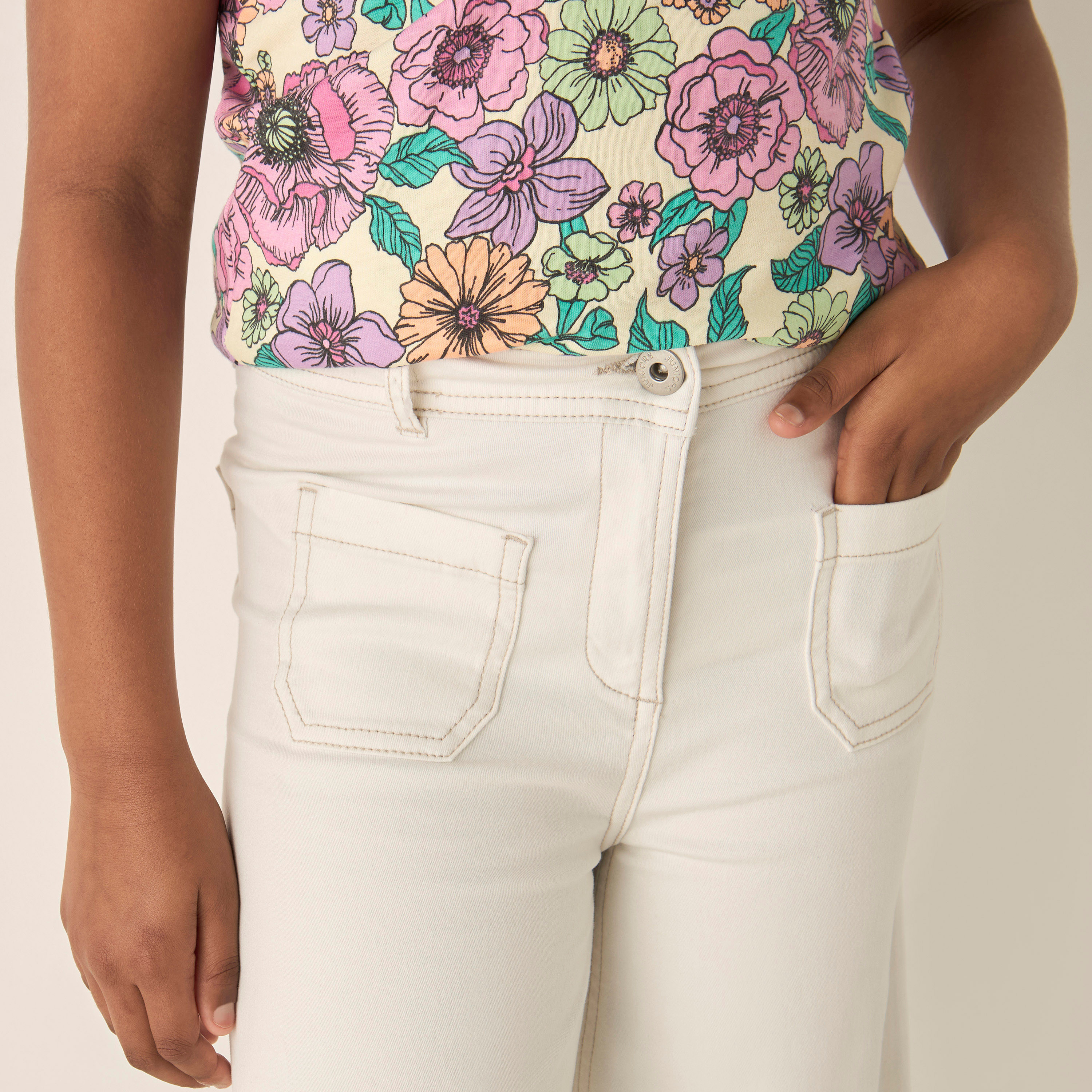 Juniors Solid Wide Leg Jeans with Button Closure and Pockets-girls-clothing-bottoms-trousers-image-4