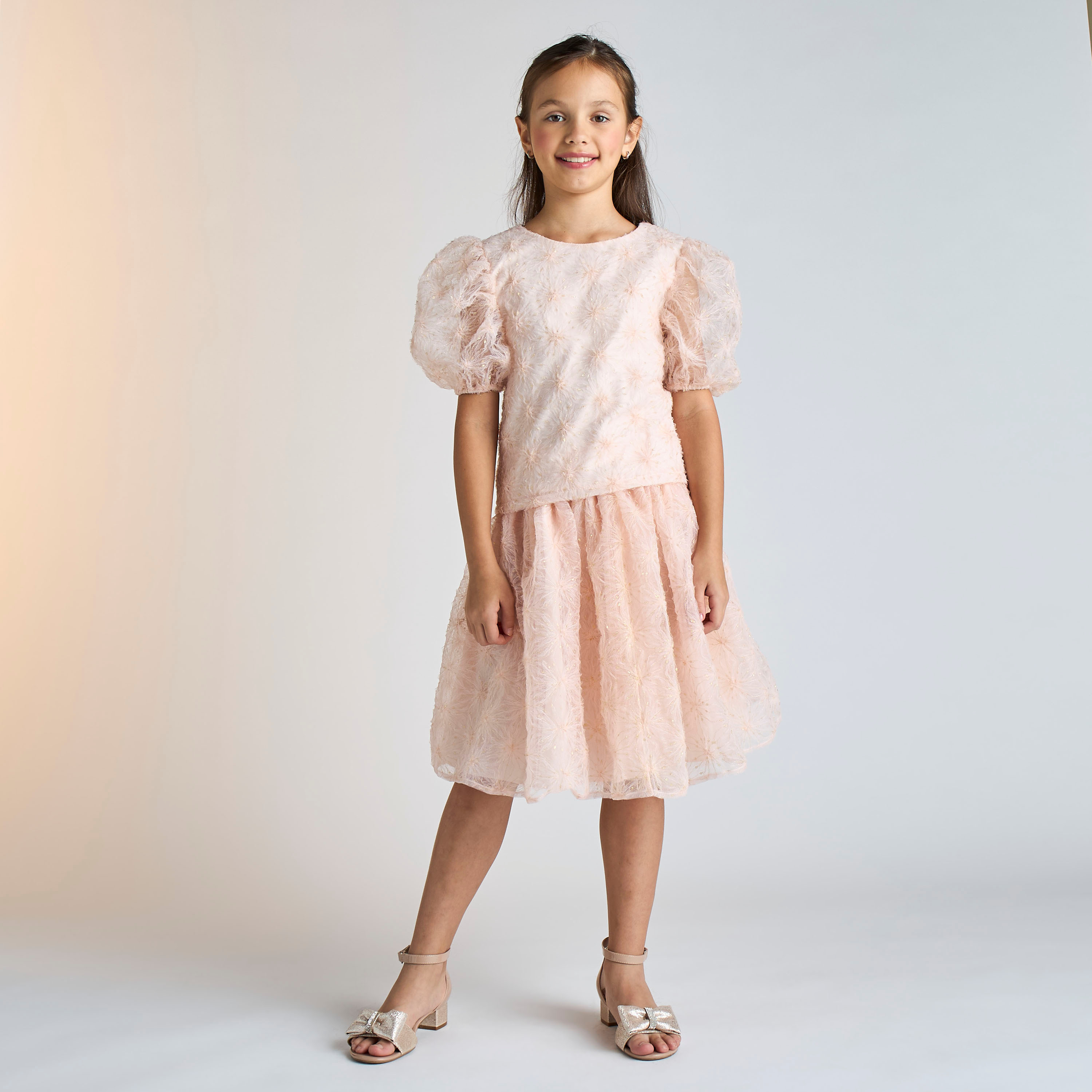 Juniors Floral Textured Top with Puff Sleeves and Zip Closure-girls-clothing-blousesandshirts-image-2