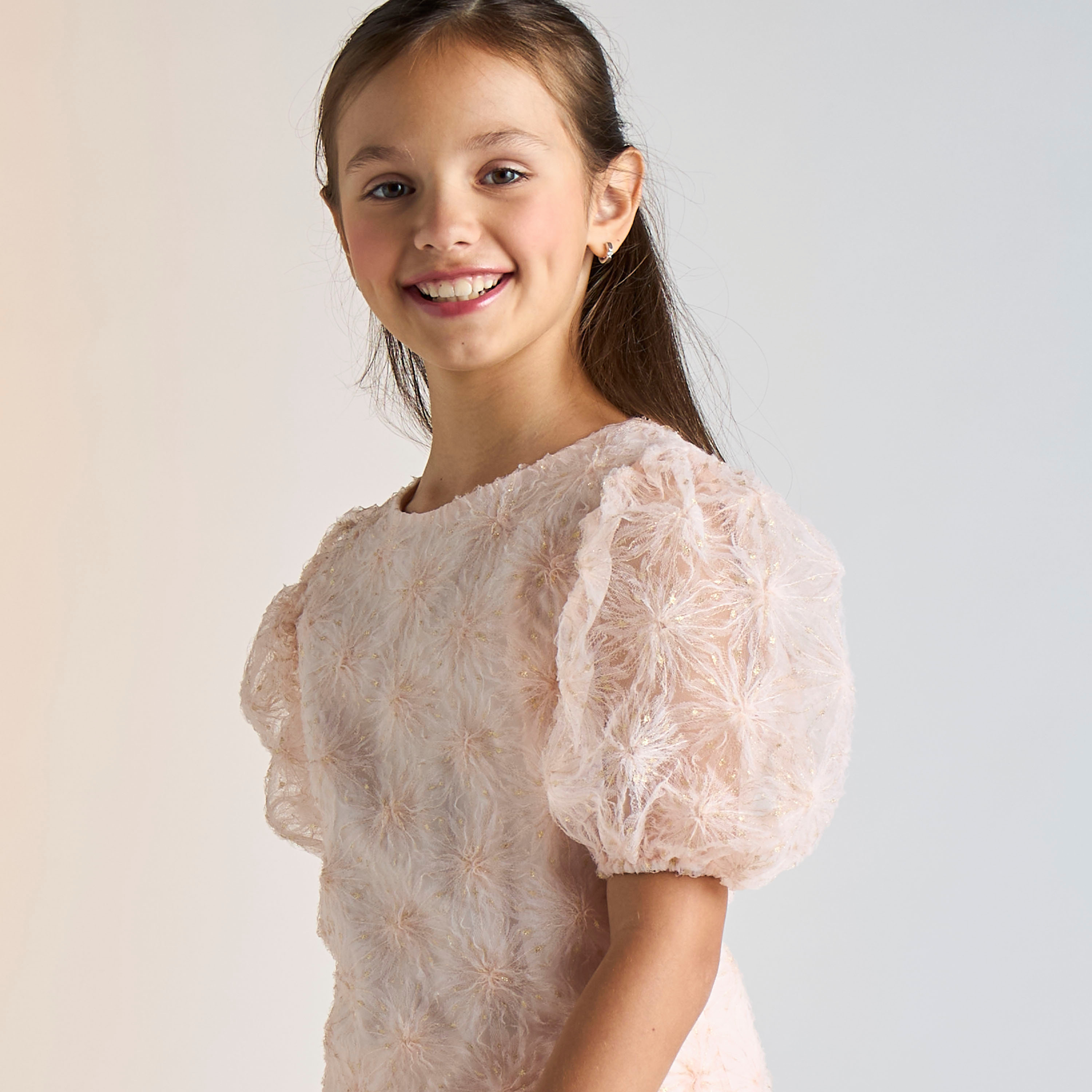 Juniors Floral Textured Top with Puff Sleeves and Zip Closure-girls-clothing-blousesandshirts-image-4