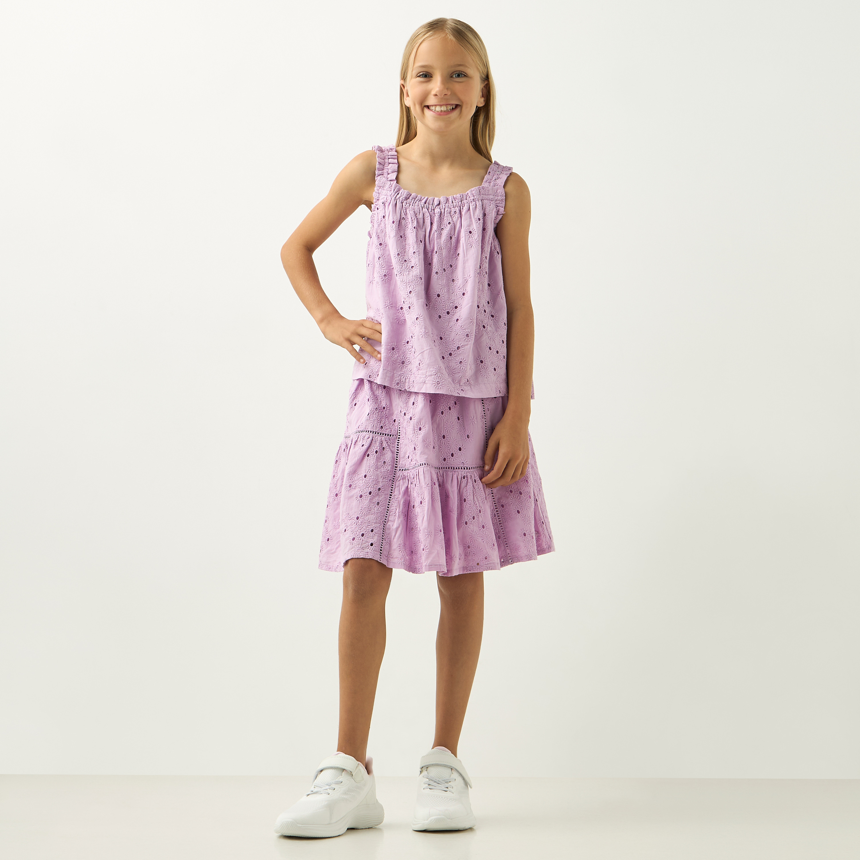 Eligo Schiffli Ruffle Detail Sleeveless Top-girls-clothing-blousesandshirts-image-2