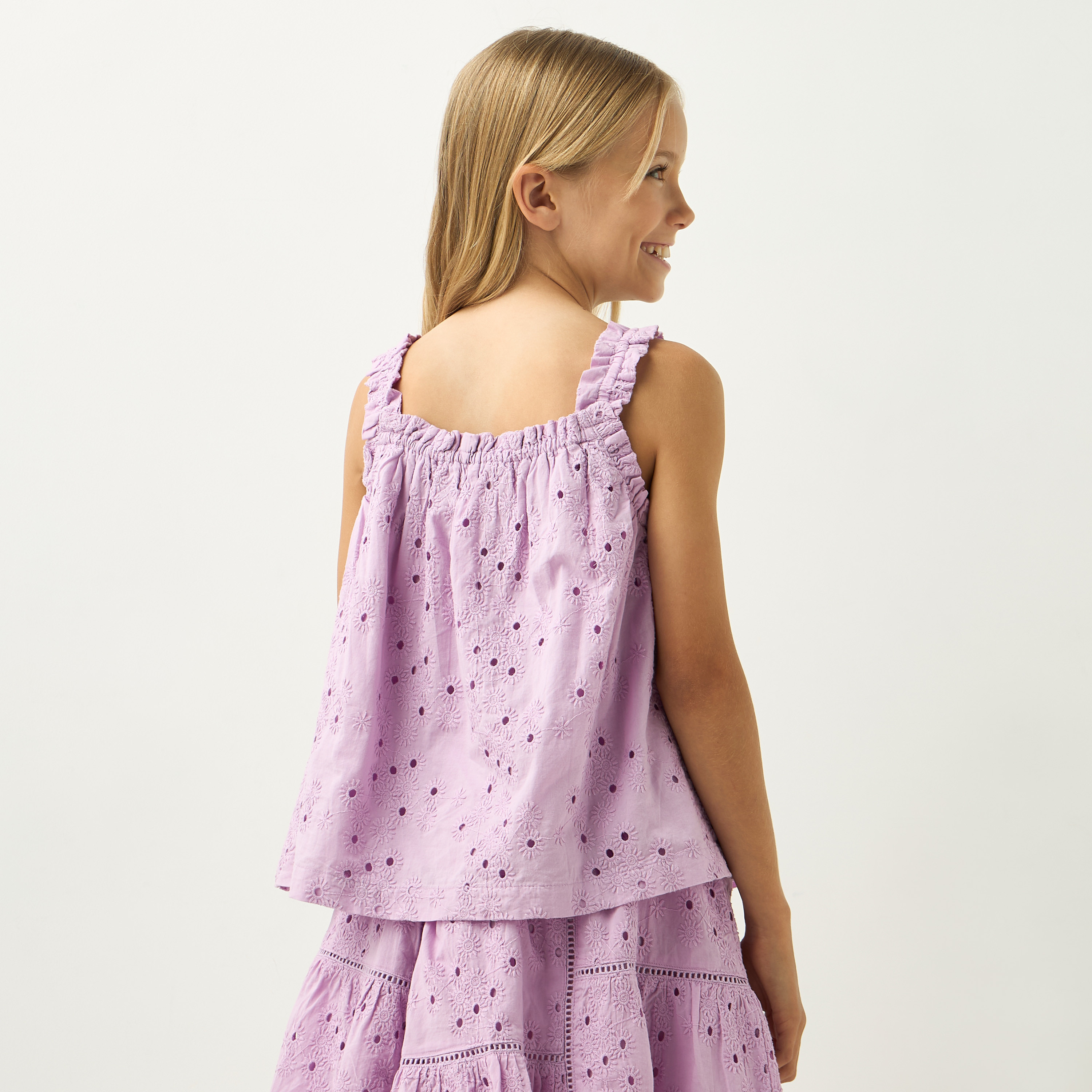 Eligo Schiffli Ruffle Detail Sleeveless Top-girls-clothing-blousesandshirts-image-3
