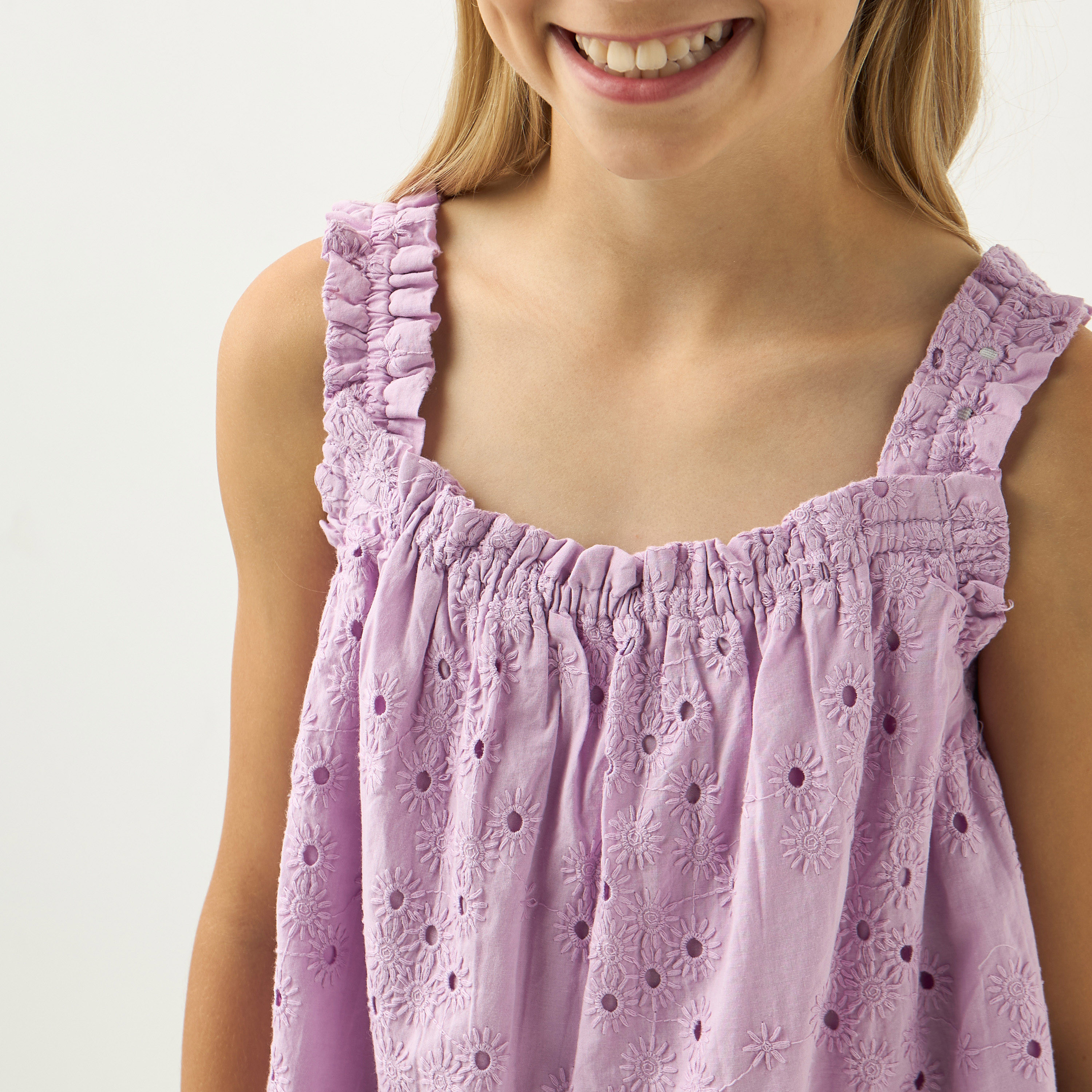 Eligo Schiffli Ruffle Detail Sleeveless Top-girls-clothing-blousesandshirts-image-4