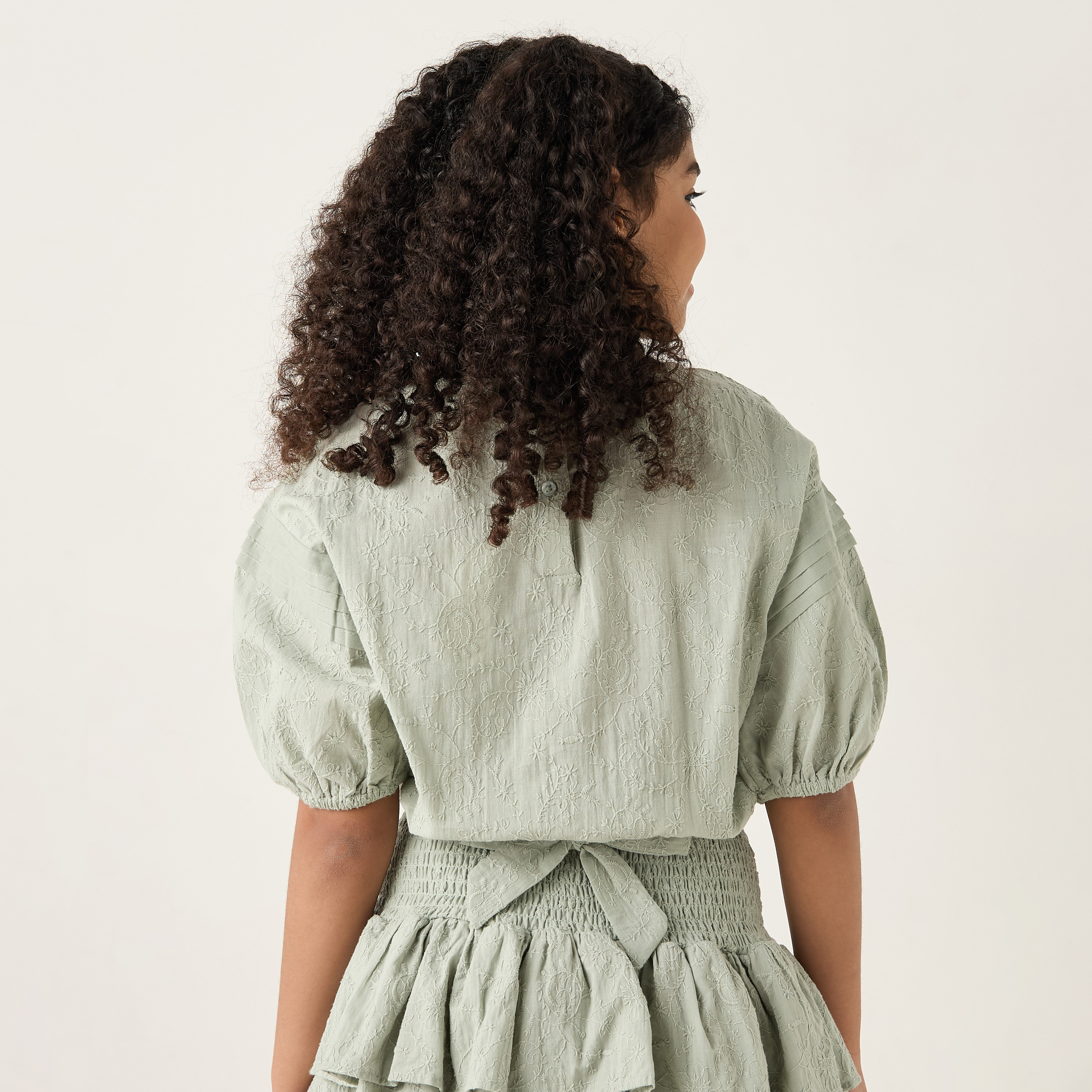 Eligo Floral Embroidered Top with Round Neck and Button Closure-girls-clothing-blousesandshirts-image-3