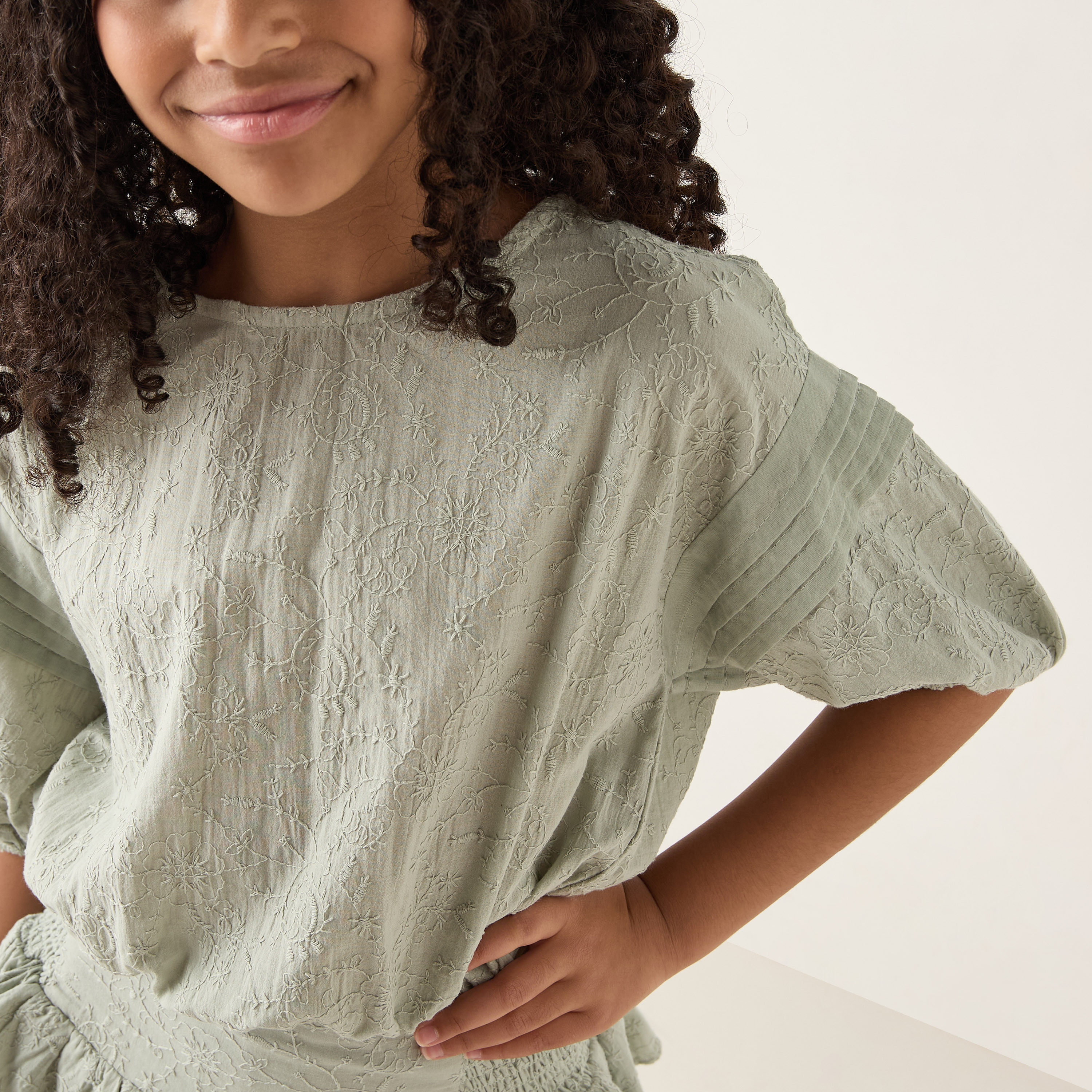 Eligo Floral Embroidered Top with Round Neck and Button Closure-girls-clothing-blousesandshirts-image-4