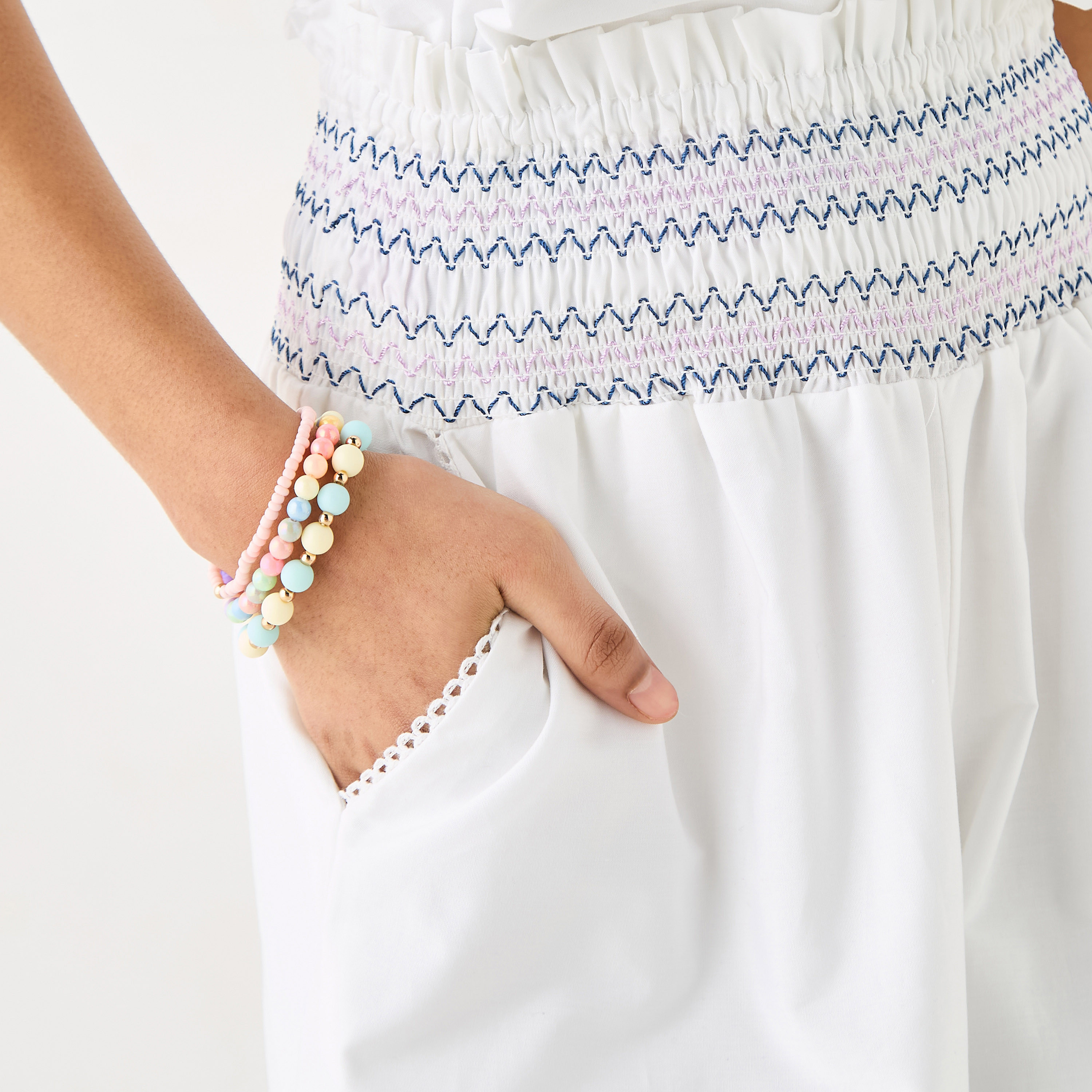 بنطلون واسع الساقين بتطريز أزهار وخصر بيبرباج وجيوب من إليجو-girls-clothing-bottoms-trousers-image-1