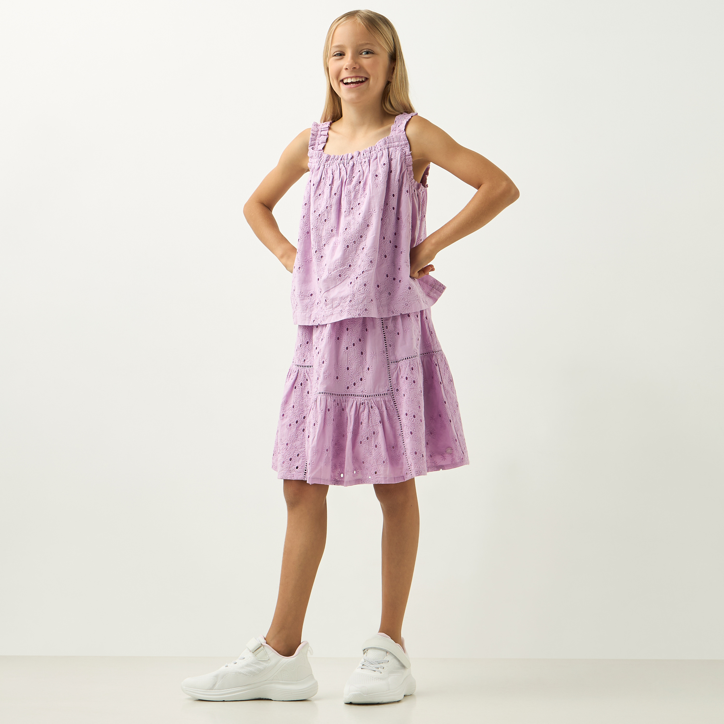 Eligo Schiffli Detail Knee Length Skirt-girls-clothing-bottoms-skirts-image-2