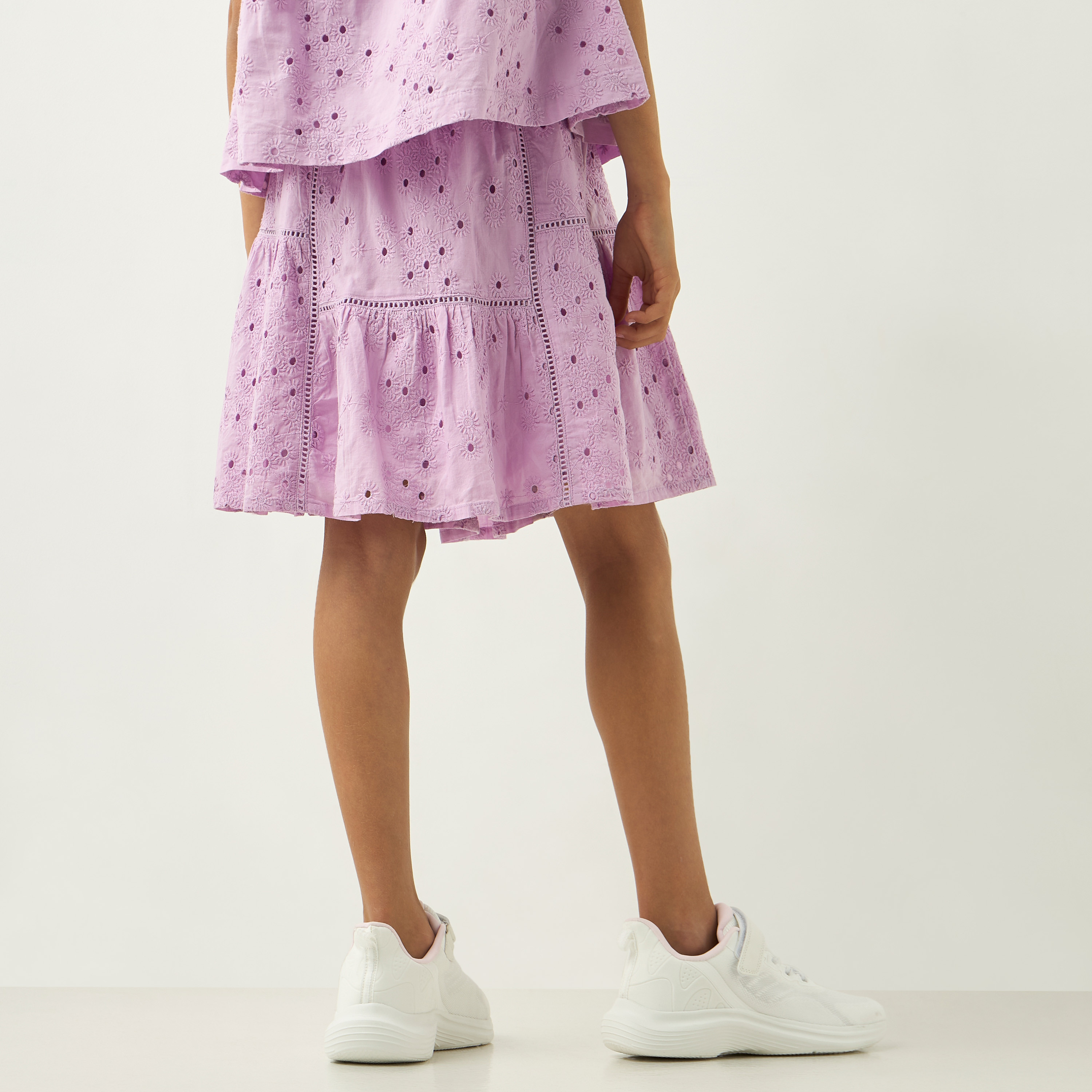 Eligo Schiffli Detail Knee Length Skirt-girls-clothing-bottoms-skirts-image-3