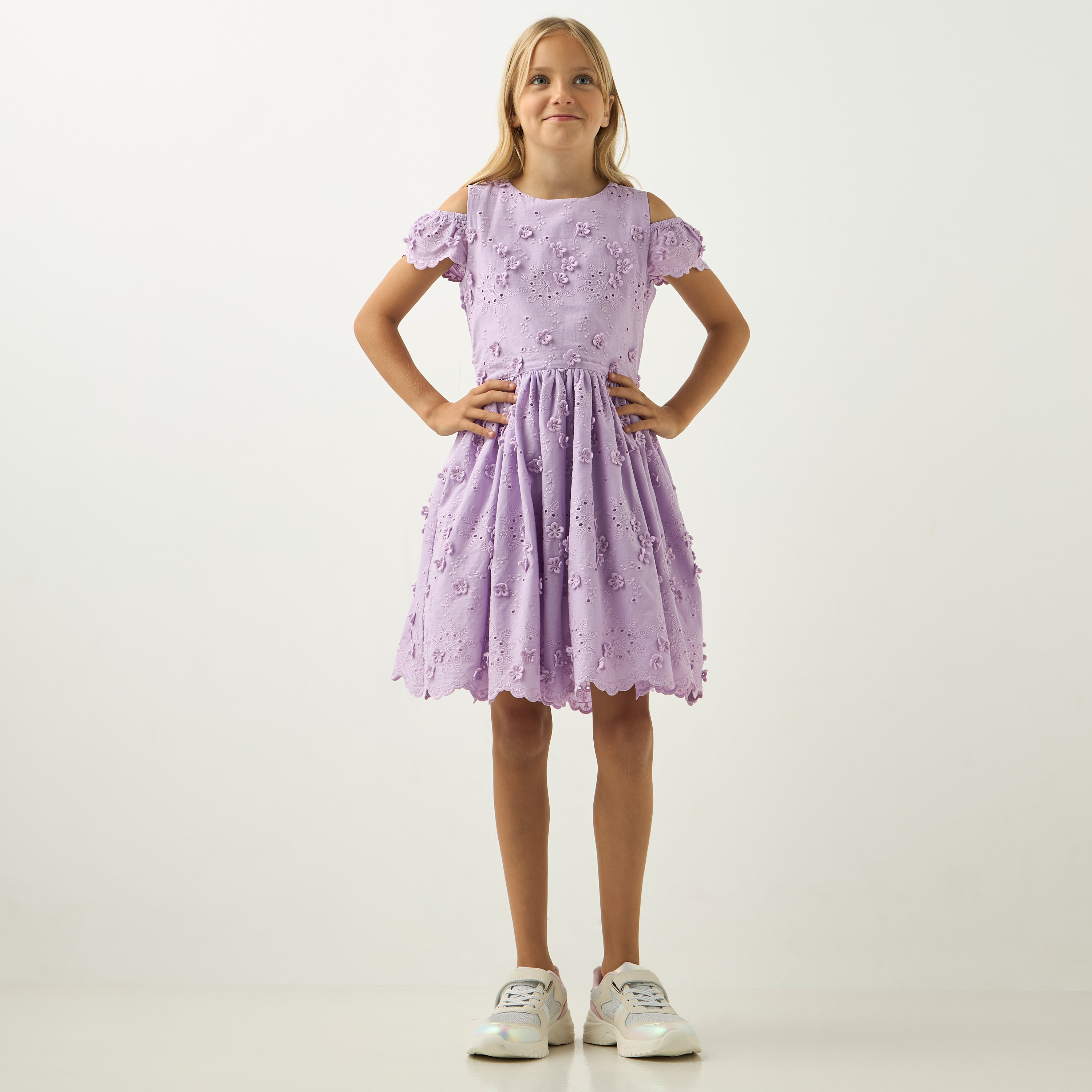 فستان شيفلي مطرز مكشوف الأكتاف وتفاصيل زهرية من إليجو-girls-clothing-dressesandjumpsuits-image-2