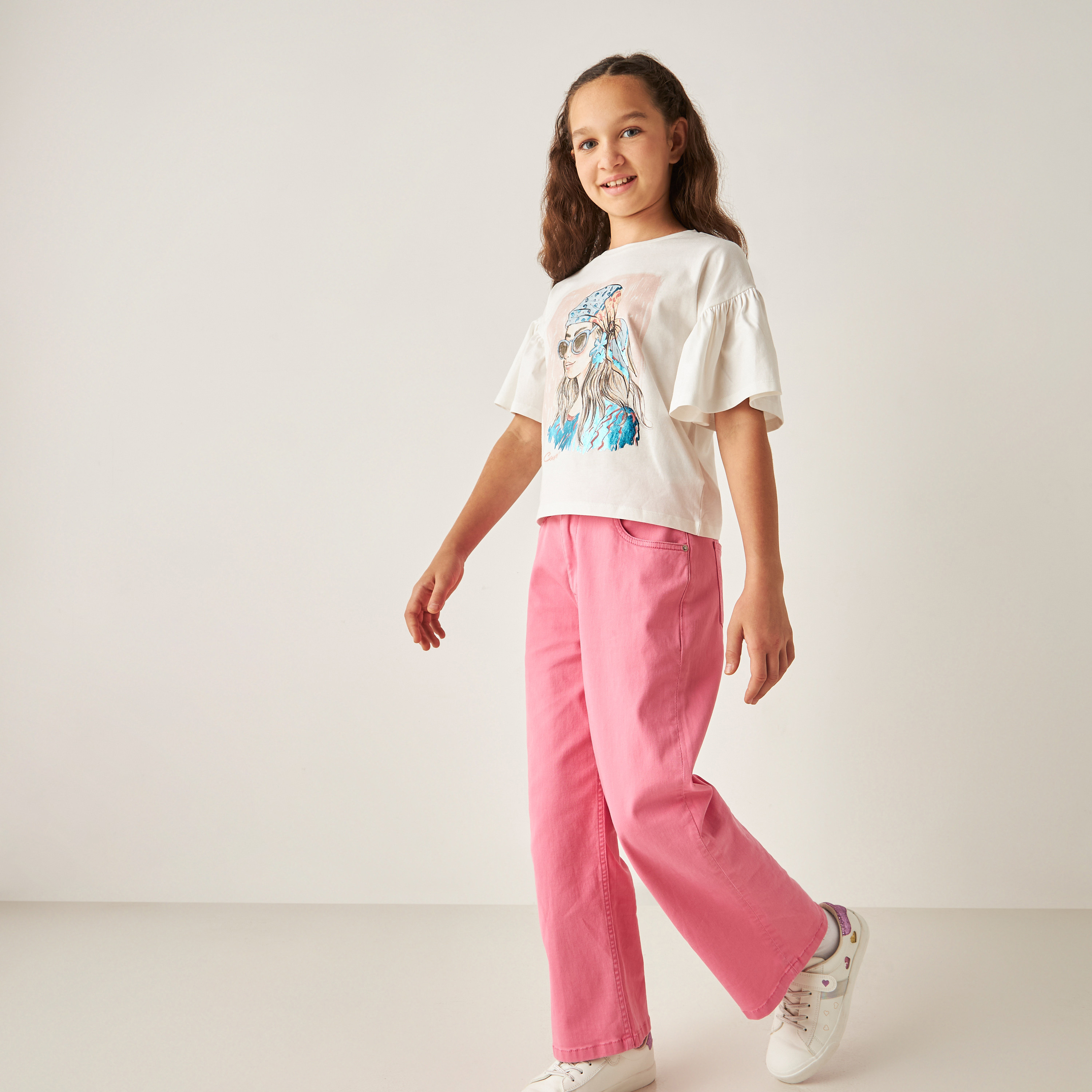 تيشيرت بأكمام لامعة وطبعات جرافيك من لي كوبر-girls-clothing-tshirts-image-2
