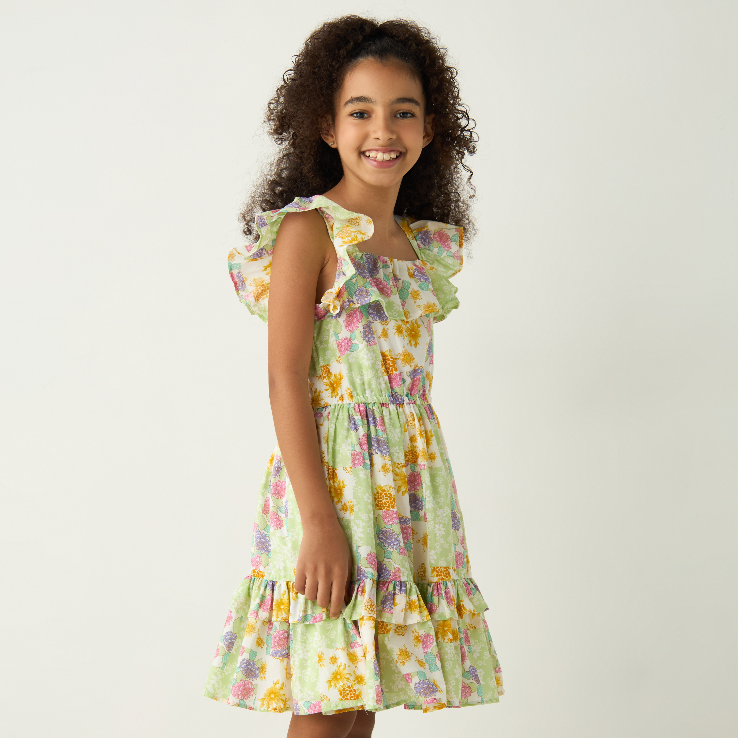 فستان متعدد الطبقات دون أكمام بكشكش وطبعات أزهار من لي كوبر-girls-clothing-dressesandjumpsuits-image-1