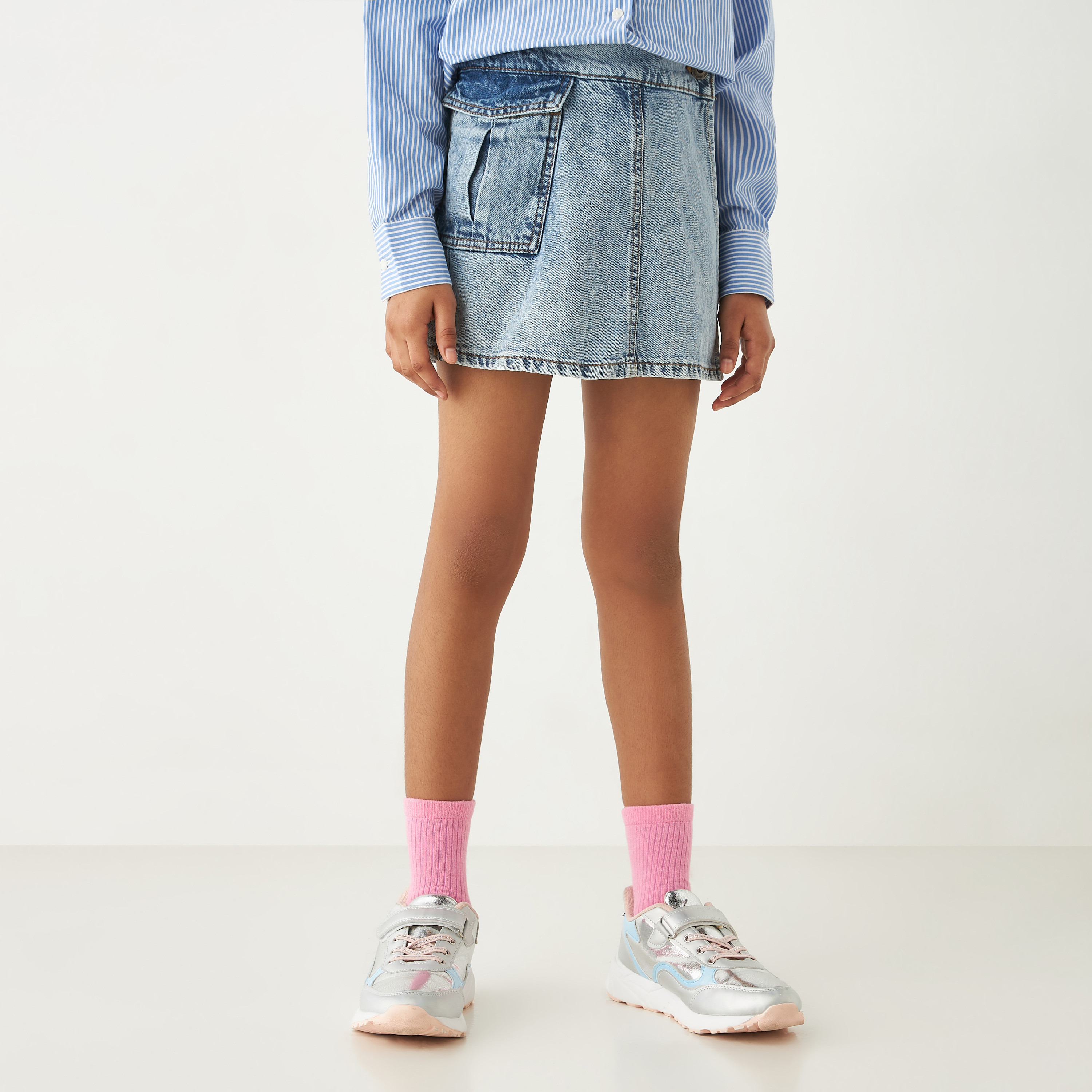 Lee Cooper Solid Denim Skorts with Pocket-girls-clothing-bottoms-skirts-image-1