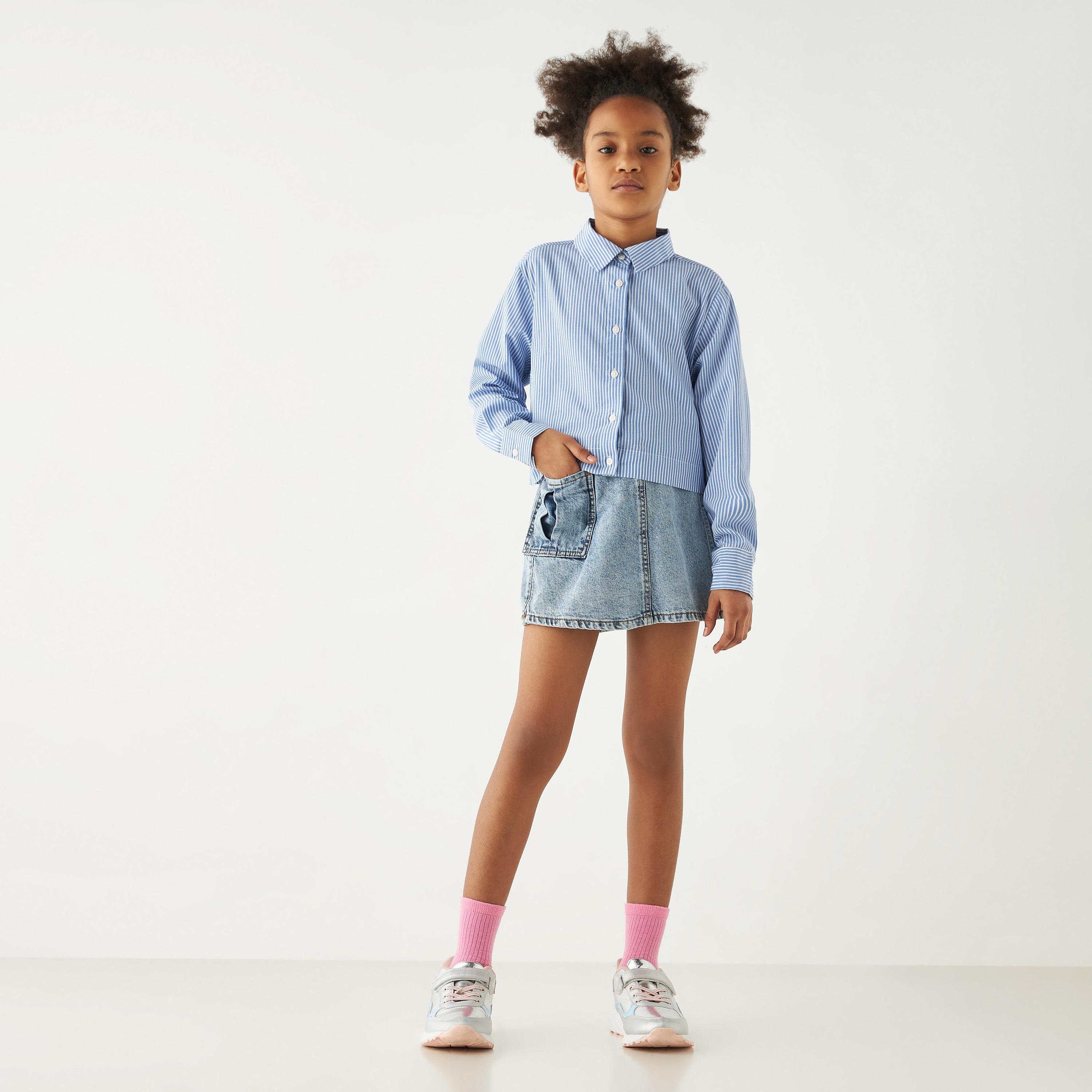 Lee Cooper Solid Denim Skorts with Pocket-girls-clothing-bottoms-skirts-image-2