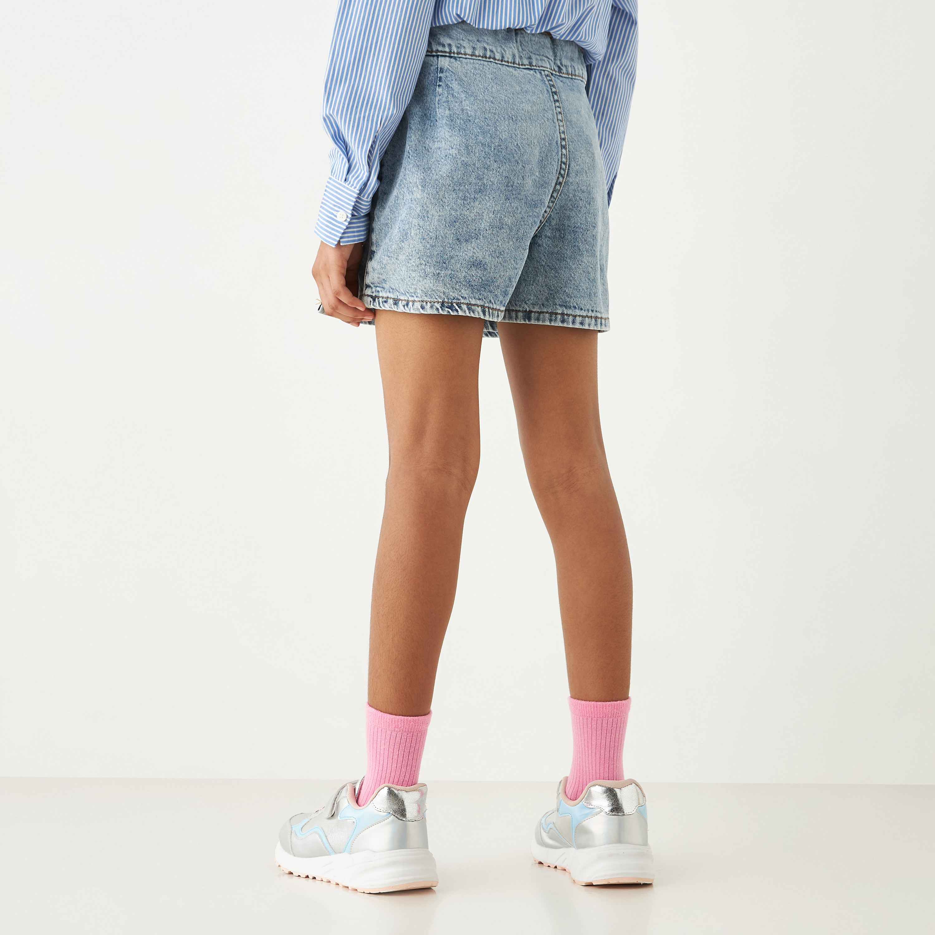 Lee Cooper Solid Denim Skorts with Pocket-girls-clothing-bottoms-skirts-image-3