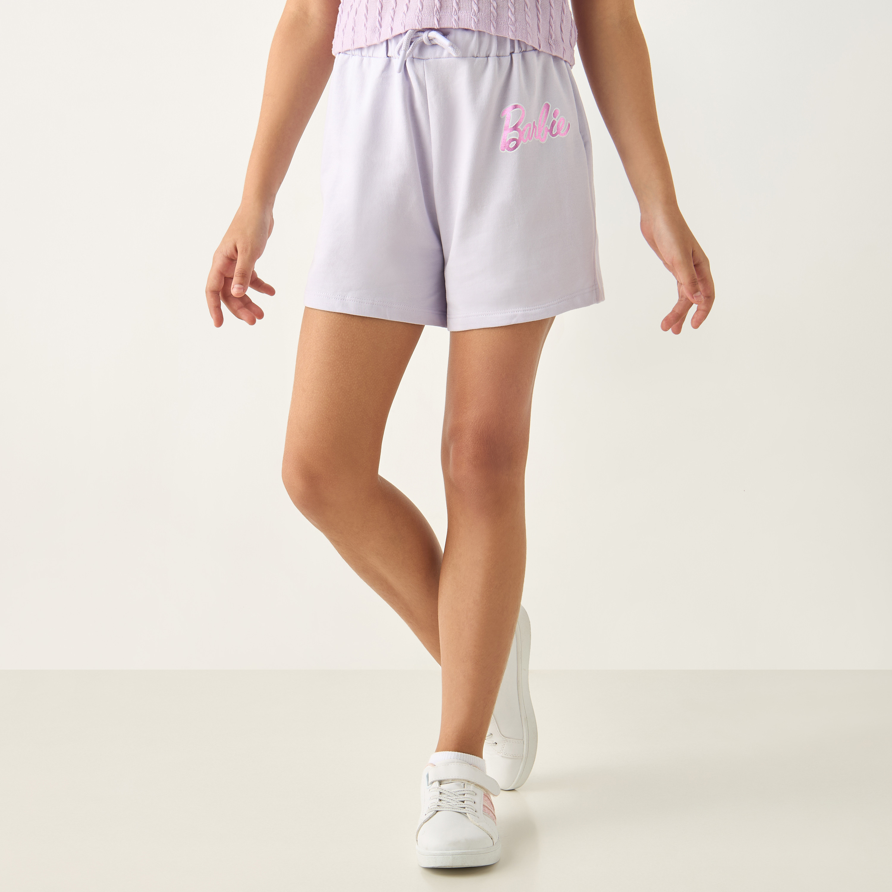 Barbie Logo Print Shorts with Drawstring Closure-girls-clothing-bottoms-shorts-image-1