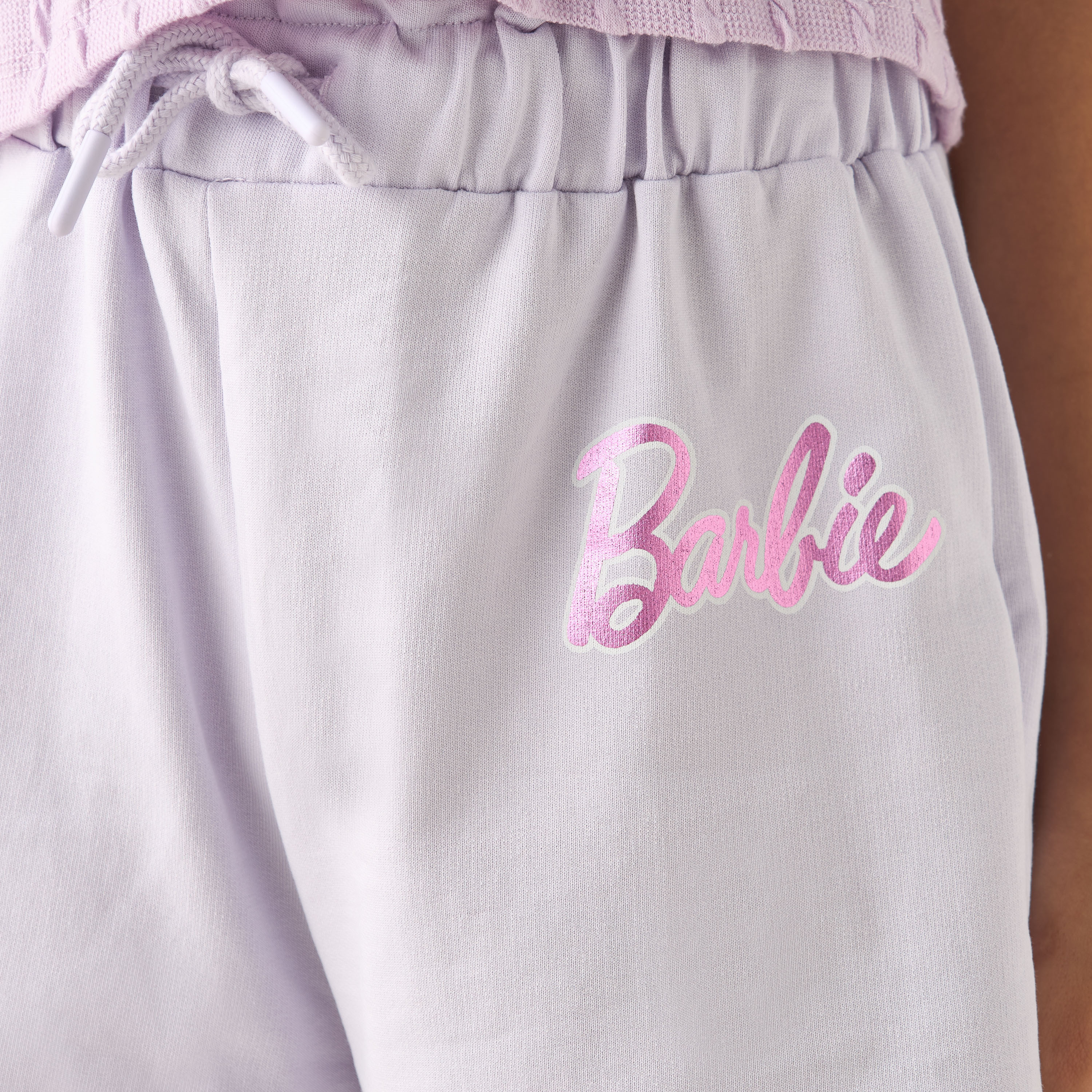 Barbie Logo Print Shorts with Drawstring Closure-girls-clothing-bottoms-shorts-image-4