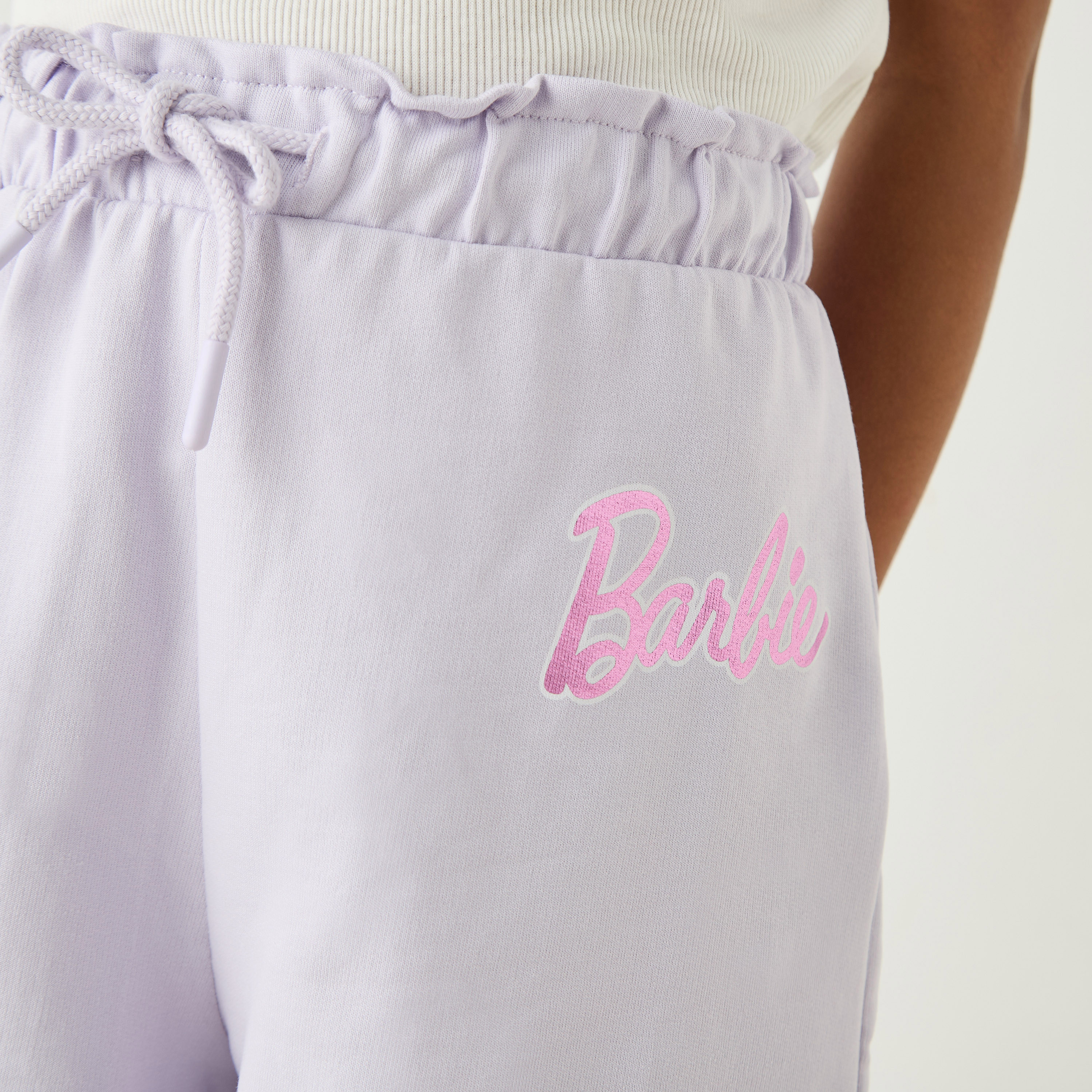 Barbie Logo Print Shorts with Drawstring Closure-girls-clothing-bottoms-shorts-image-4