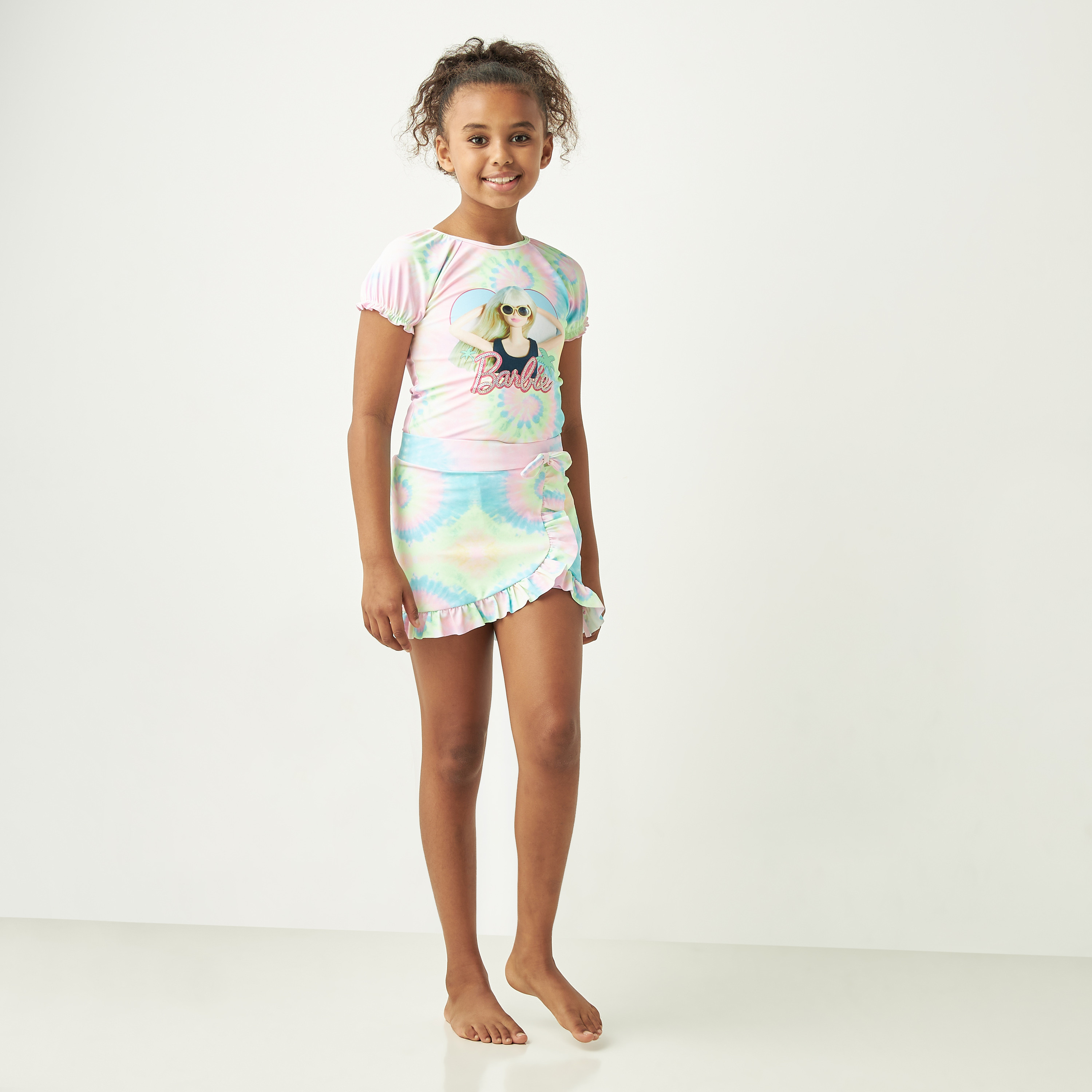 Barbie Sequinned Swimsuit with Flutter Sleeves and Round Neck-sports-gear-swimming-girl-image-1