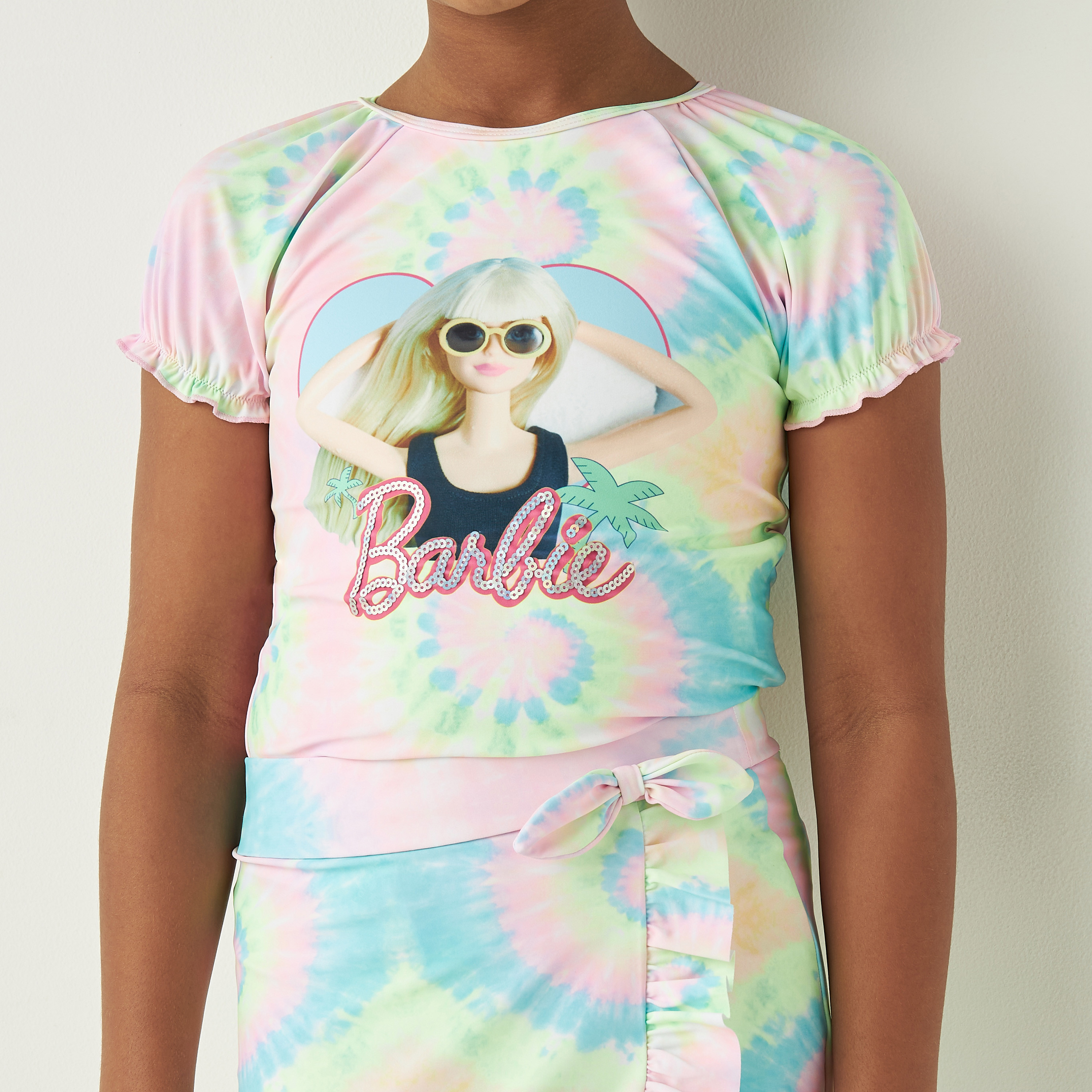 Barbie Sequinned Swimsuit with Flutter Sleeves and Round Neck-sports-gear-swimming-girl-image-5