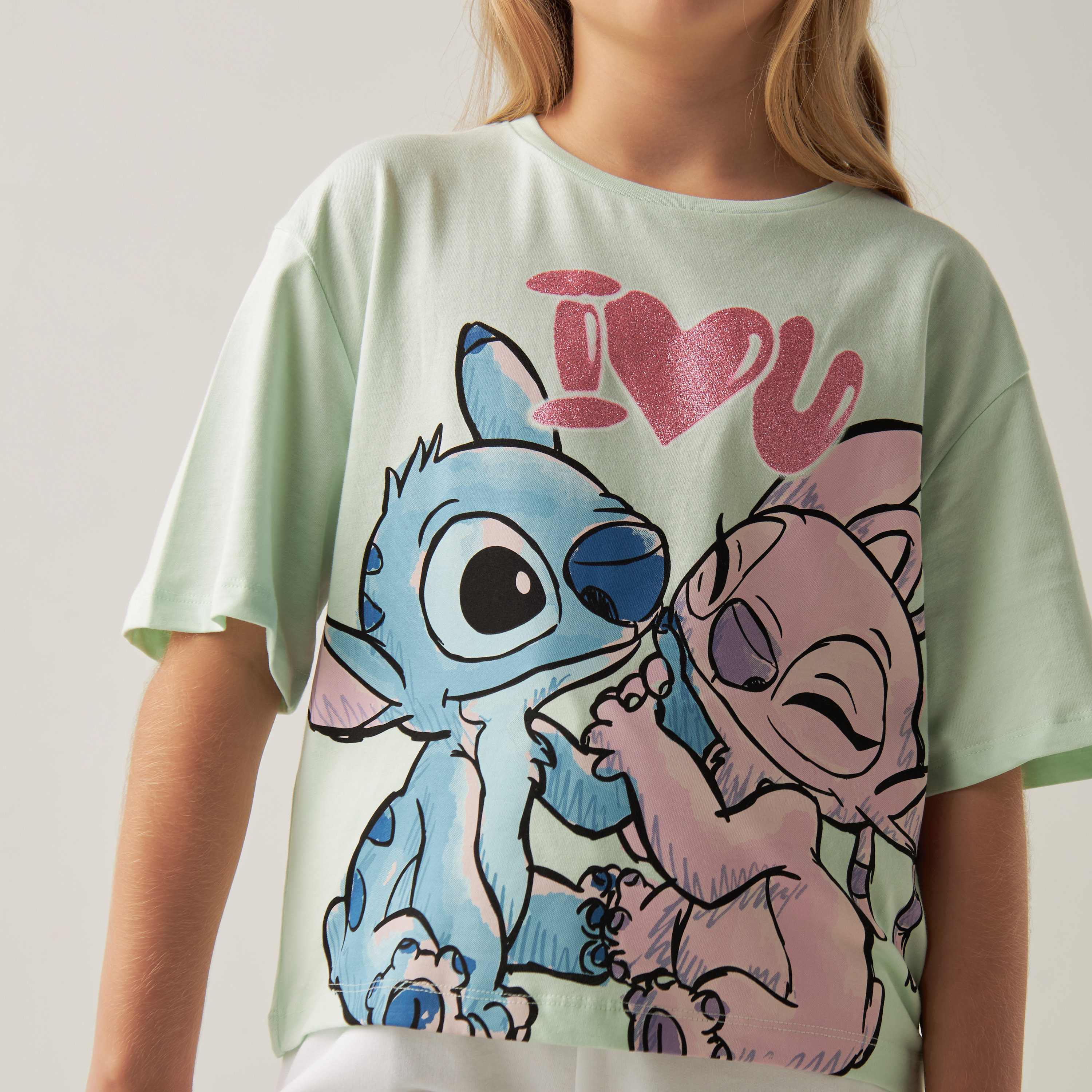 تيشيرت بأكمام قصيرة وطبعات ليلو أند ستيتش من ديزني-girls-clothing-tshirts-image-4