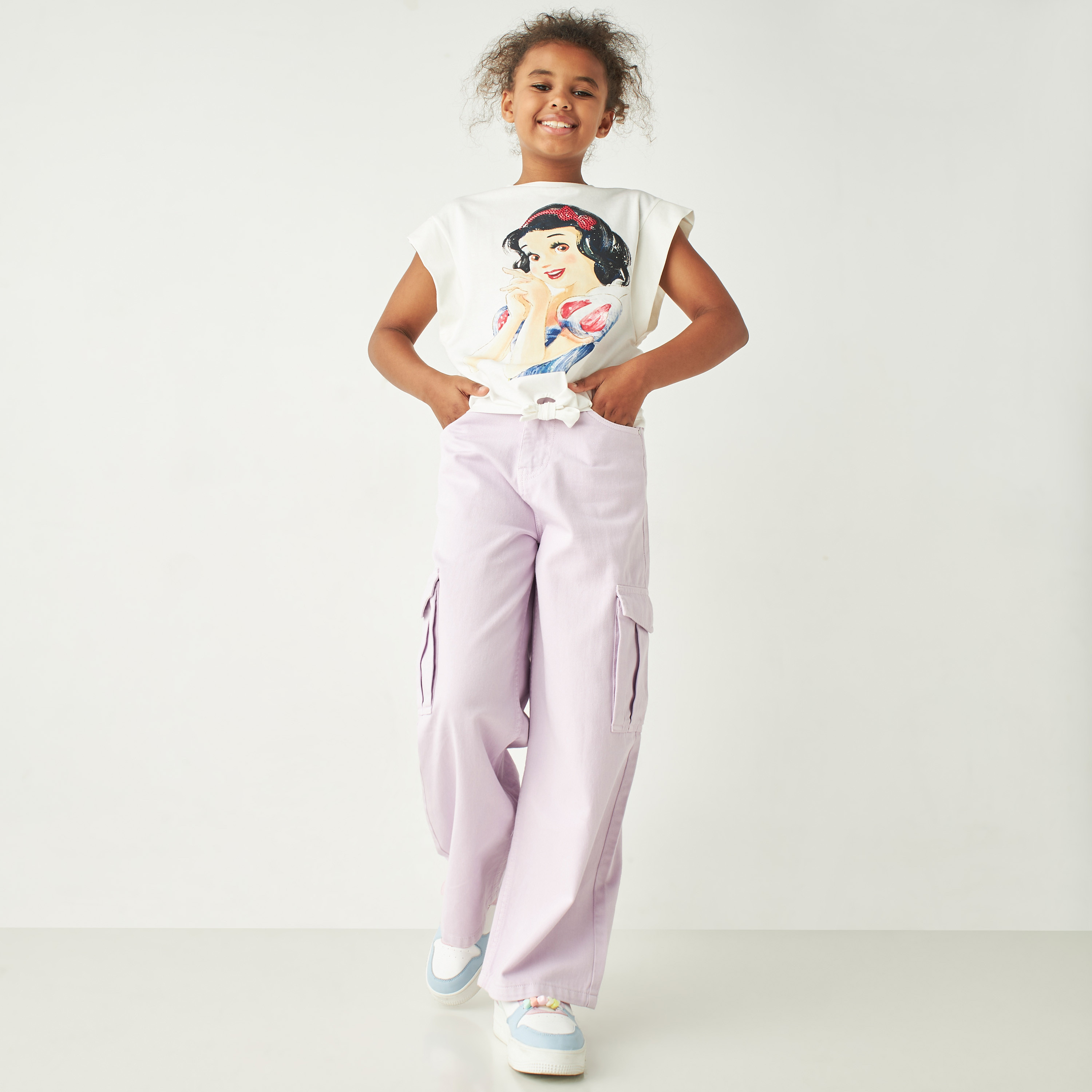 Disney Snow White Sequinned T-shirt with Extended Sleeves and Knot Detail-girls-clothing-tshirts-image-2