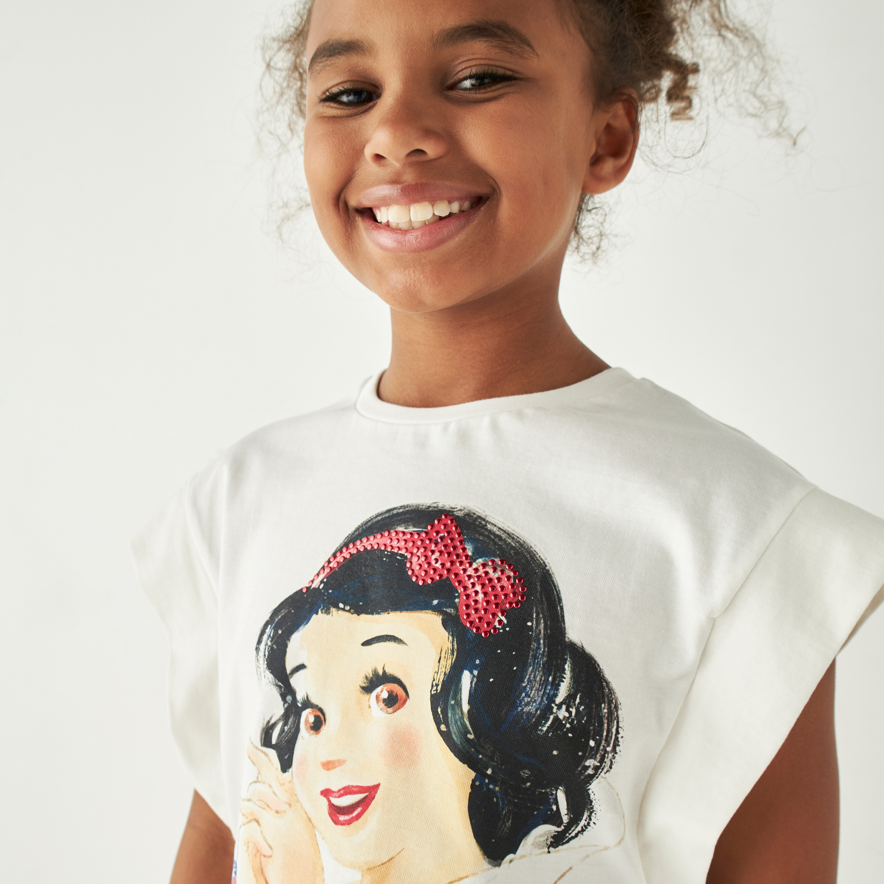 Disney Snow White Sequinned T-shirt with Extended Sleeves and Knot Detail-girls-clothing-tshirts-image-4