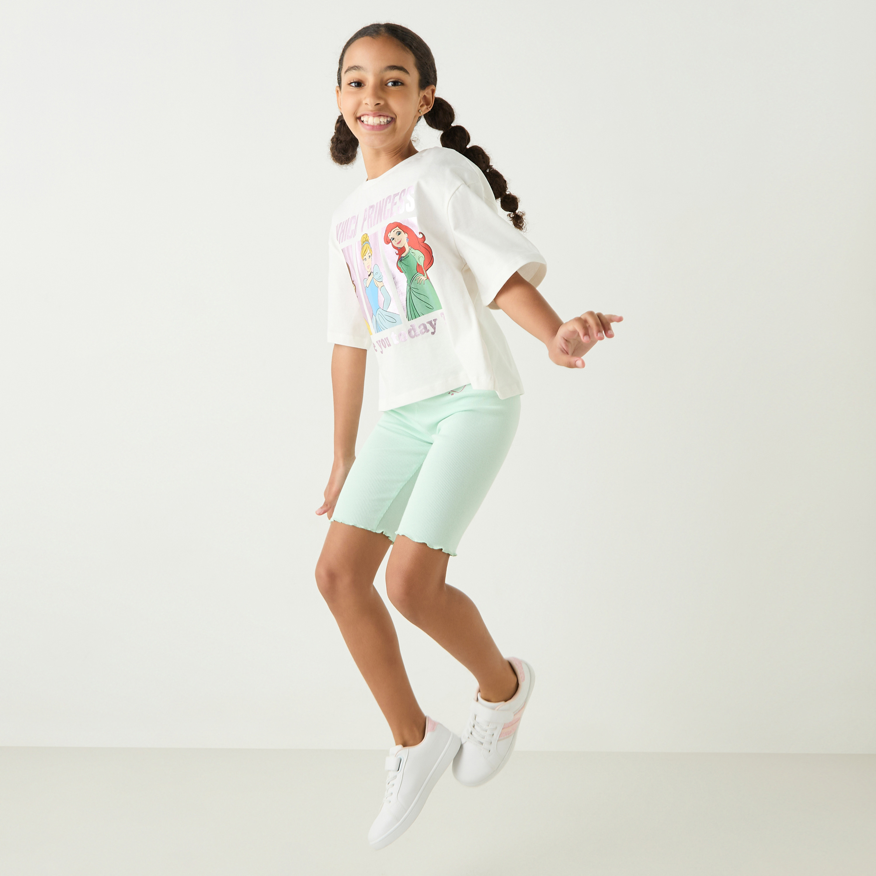 Disney Princess Print Biker Shorts with Elasticated Waistband-girls-clothing-bottoms-shorts-image-2