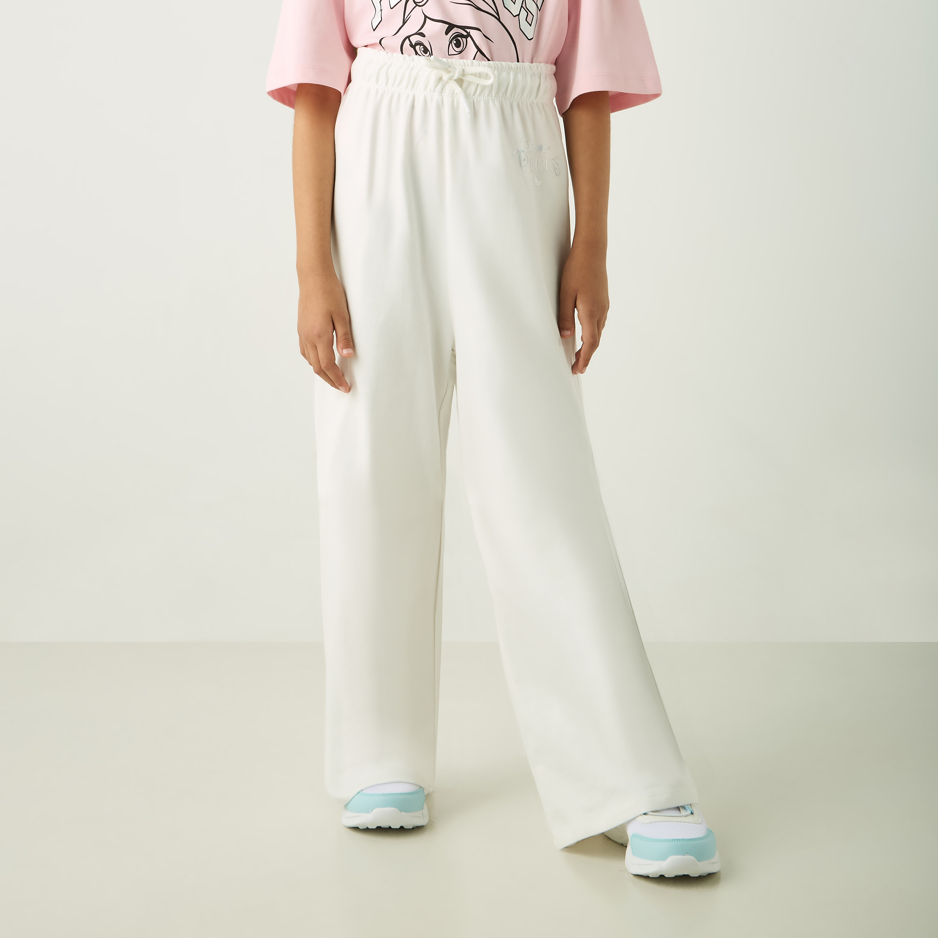 Disney Princess Print Wide Leg Pants with Drawstring Closure-girls-clothing-bottoms-trousers-image-1