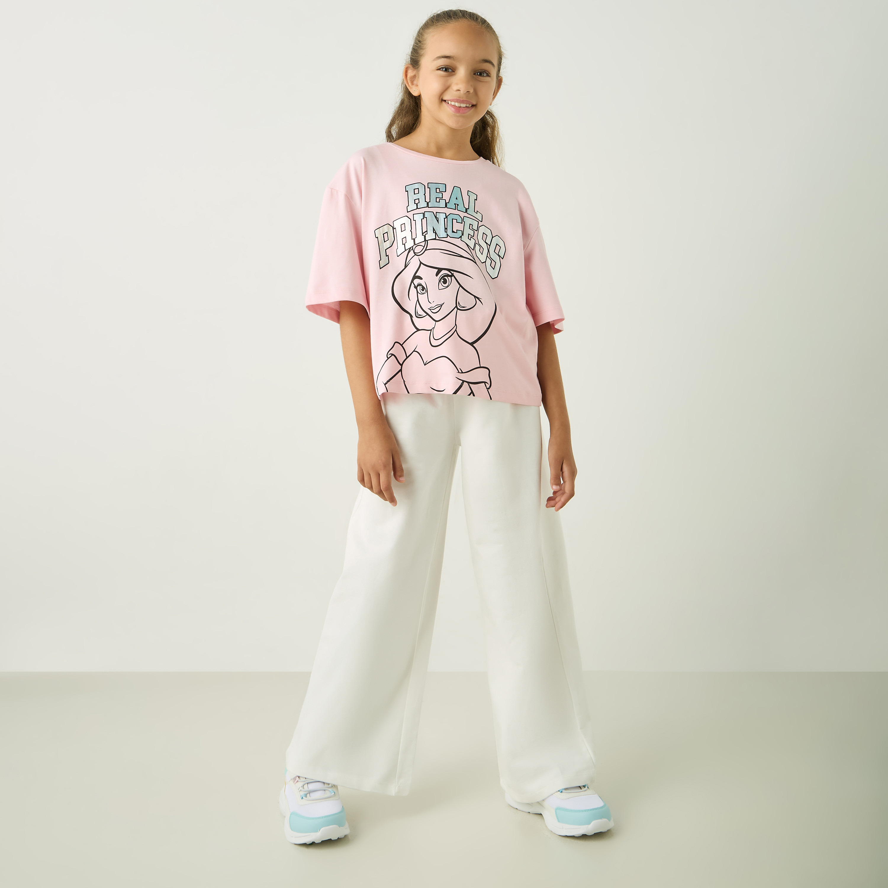 Disney Princess Print Wide Leg Pants with Drawstring Closure-girls-clothing-bottoms-trousers-image-2