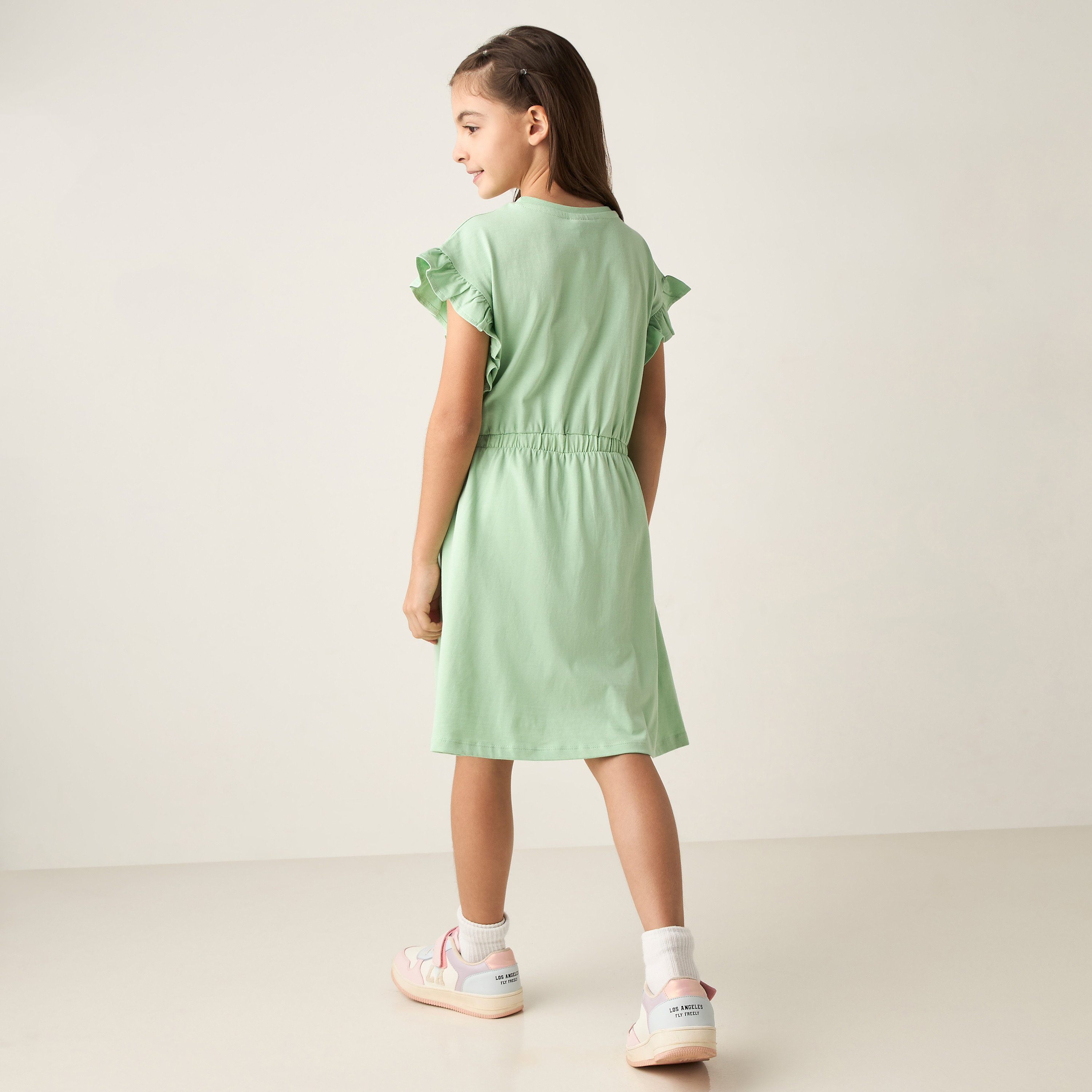 Disney Tinker Bell Foil Print A-line Dress with Short Sleeves and Ruffle Detail-girls-clothing-dressesandjumpsuits-image-4